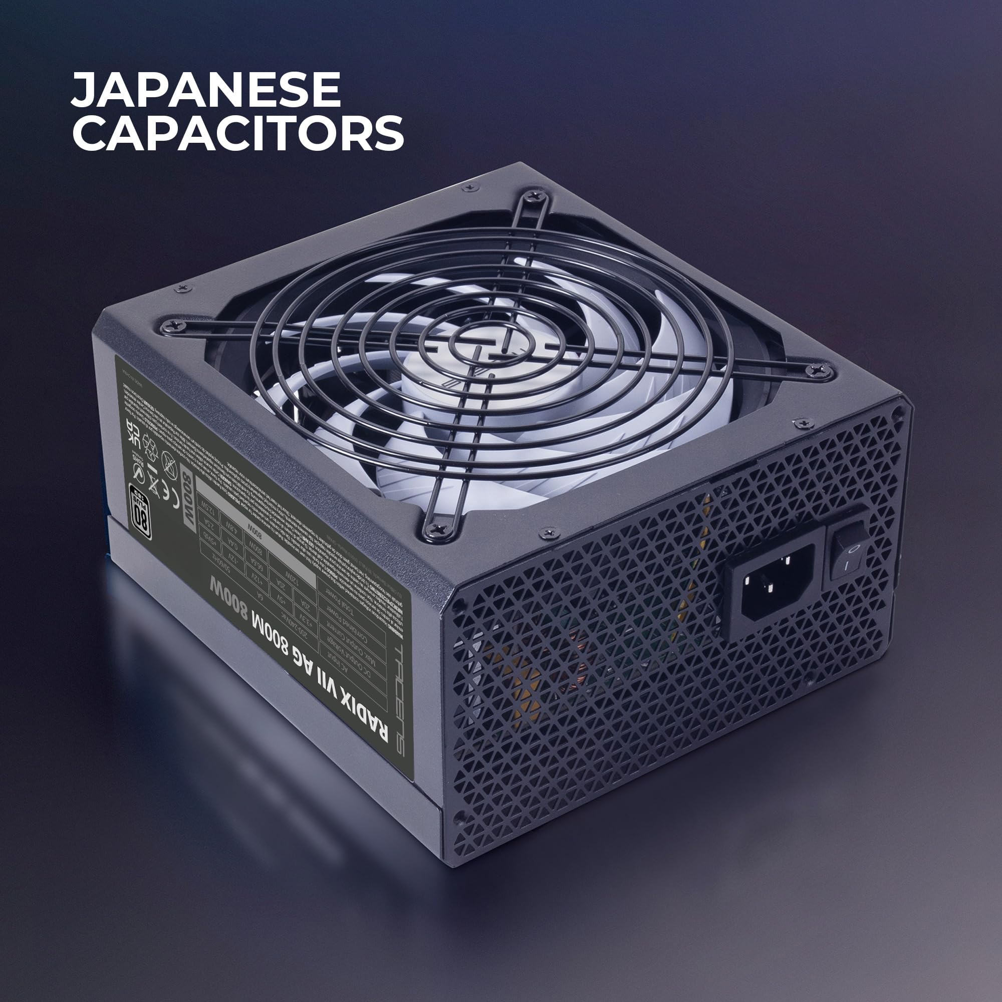 Tacens Radix VII AG 800, Fuente Alimentación Full Modular 800W ATX, 10 Años Seguridad, 80Plus Silver, +87% Eficiencia, Ventilador 140mm FDB con Tecnología AI-RPM, Condensadores Japoneses 105º, Negro