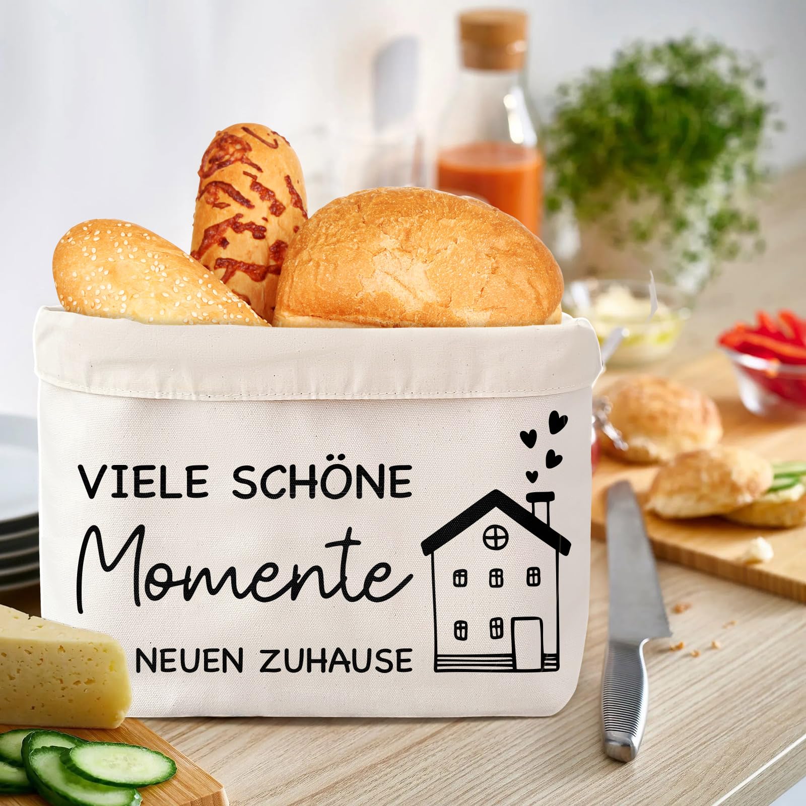 APOMOONS Brotkorb Aus Stoff - Wiederverwendbare Brottasche Mit Glückwunsch-Aufdruck