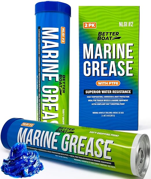 Better Boat Marine Grease Tube, 2 Pack 14 Oz, Waterproof High Temp Trailer Bearing Lubricant, NLGI 2, Compatible with Grease Guns