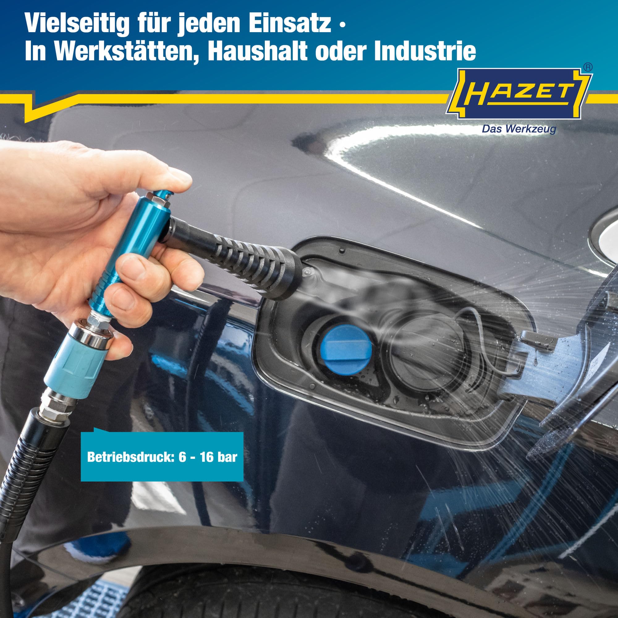 HAZET Turbo Druckluftpistole 9040T-1, Verwirbelungsdüse erzeugt starken Luftimpuls, 6 Bar Betriebsdruck mit ergonomischem Handgriff, für ein schnelles Entfernen von Staub, Spänen usw.
