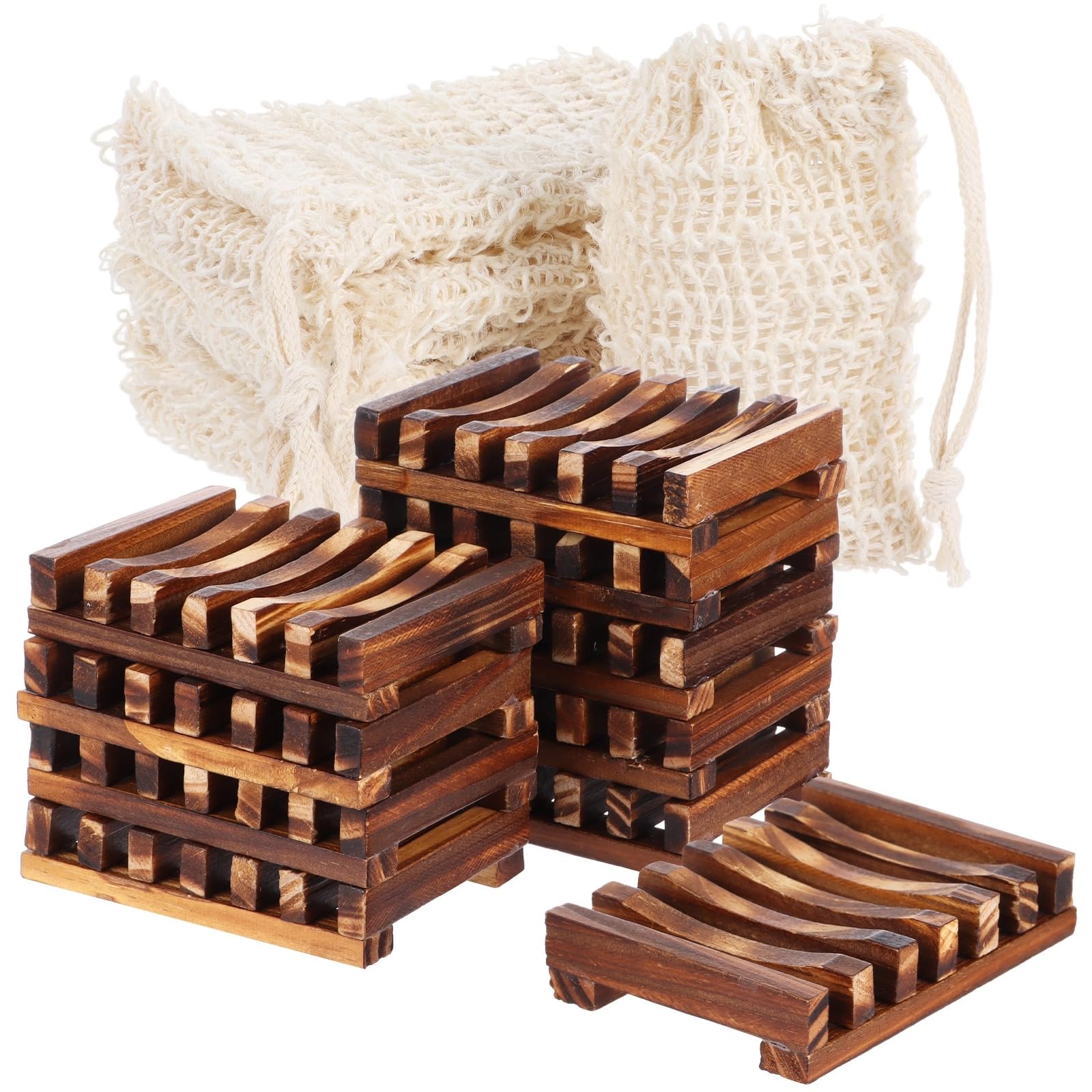 40-teiliges Seifenhalter-Set, 10 Holz-Seifenschalen mit transparenter feuchtigkeitsabweisender Beschichtung und 30 Baumwoll-Leinen-Seifenbeutel mit Kordelzug, für Bad, Dusche, Küche und Reise