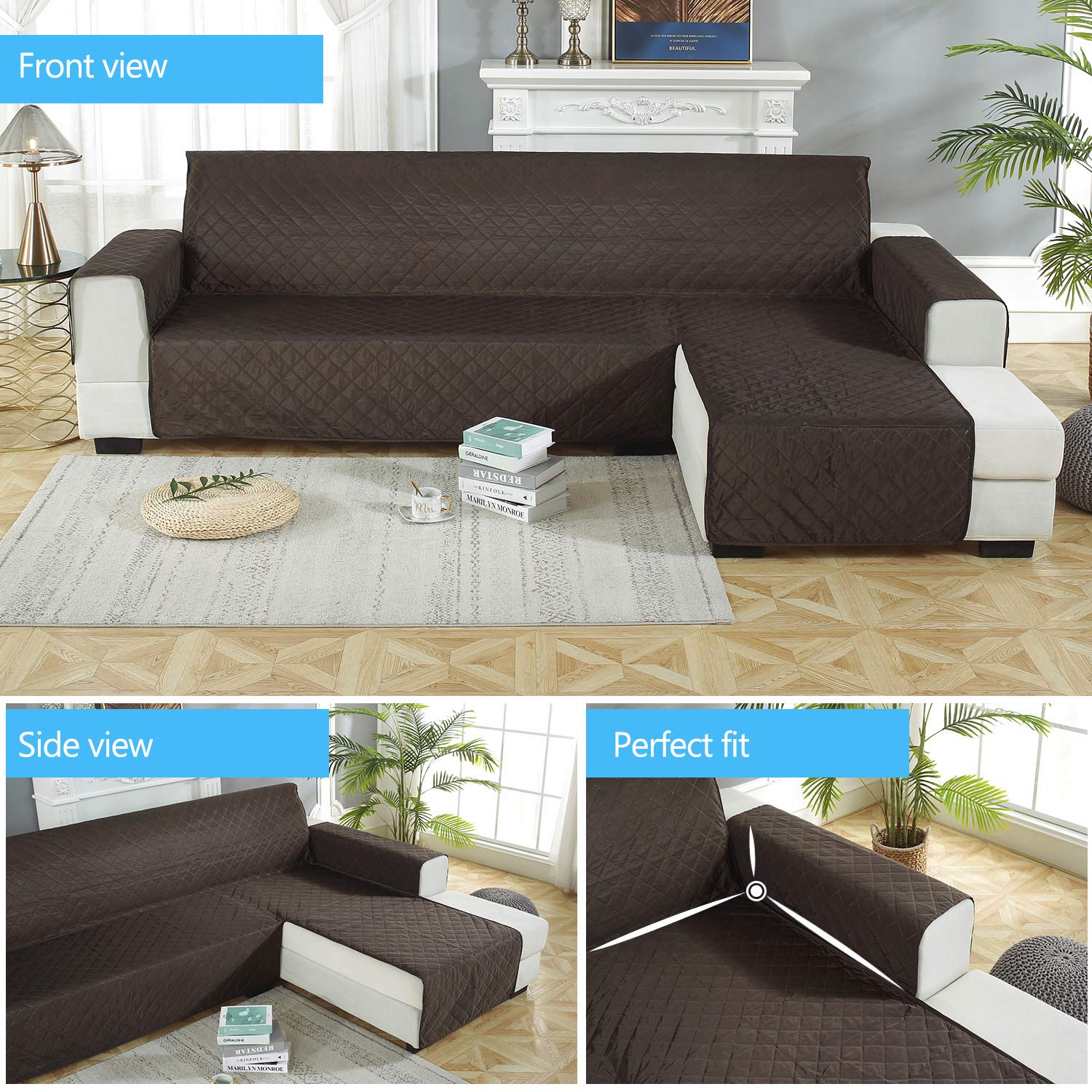 PETCUTE Impermeable Fundas para Sofa Chaise Longue 3 Plazas,Fundas Sofas Universal,Cubre Sofa Chaise Longue Anti Gatos y Perro Derecha 240X270cm