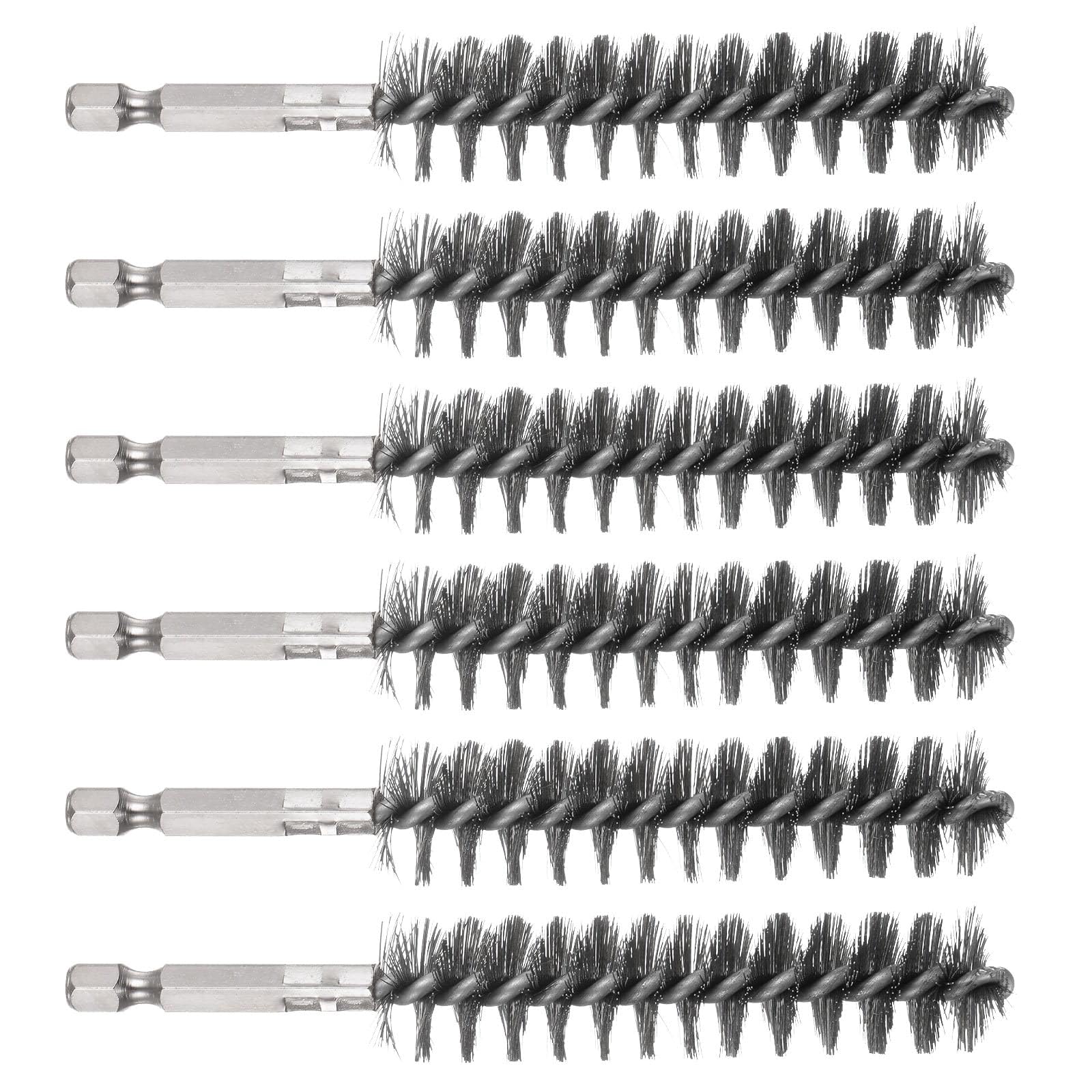 TA-VIGOR 6Pcs Wire Bore Brush 18mm Dia 4.5" Long, 304 Stainless Steel Wire Brush for Drill with 1/4 Inch Hex Shank, Tube Cleaning Brush Pipe Brush for Rust Removal and Bearings, Silver