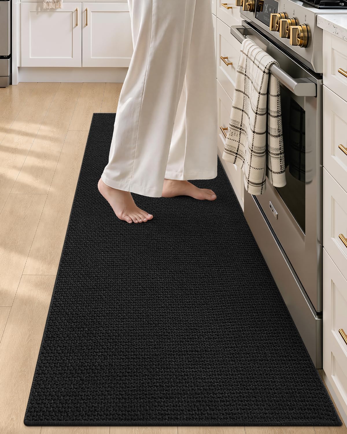 COLOR&GEOMETRY Thin Kitchen Rug 60x180cm, Non Slip Rubber Backed, Black — image 1