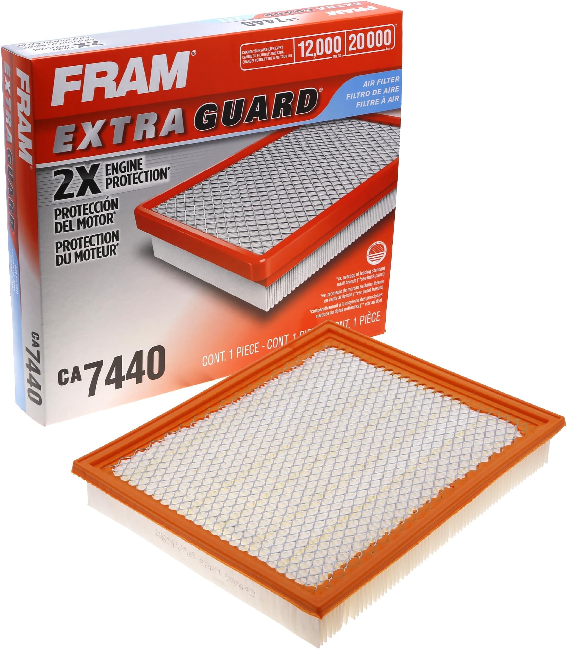 FRAM Extra Guard Engine Air Filter Replacement, Easy Install w/Advanced Engine Protection and Optimal Performance, CA7440 for Select Infiniti, Jeep and Nissan Vehicles, White