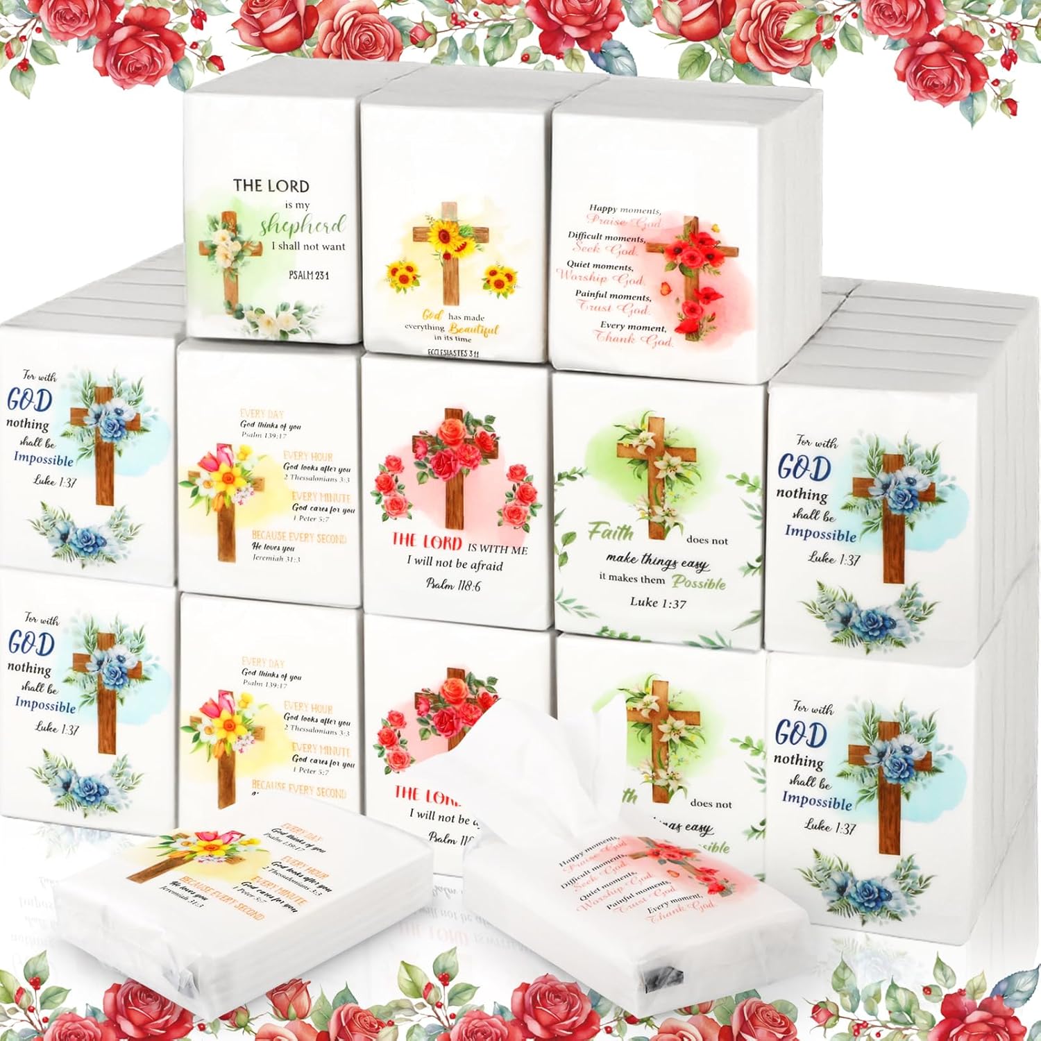 120 Pack Mothers Day Gift Bible Theme Facial Tissues Individual Travel Pack Christian Pocket Gifts Bulk 3 Ply Verse Tissue Small Size Pocket Religious Favors for Church Wedding Party Daily