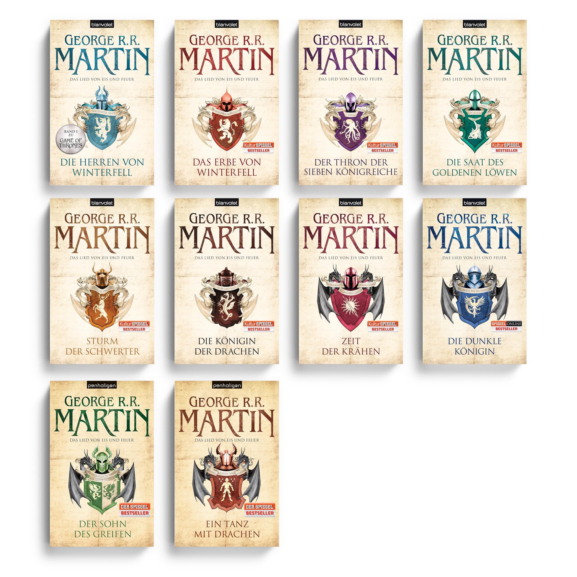 George R R Martin Bücher Set - Das Lied von Eis und Feuer - 10 Bände Komplettset - Taschenbuch Fantasy Buchreihe - inkl exklusivem Lesezeichen - Games of Thrones, die komplette Reihe der Fantasy Saga