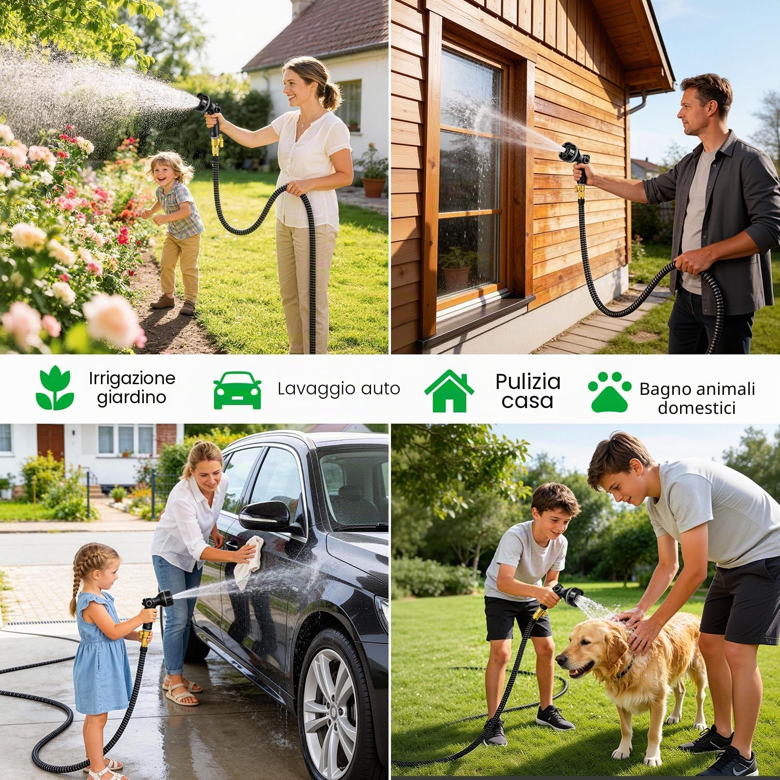 Tubo Acqua Giardino 45 Metri, Tubo Estensibile da Giardino con Adattatori da 1/2" e 3/4", Canna Acqua Giardinos con 10 Funzioni Pistola e Gancio per Lrrigazione Giardinaggio Autolavaggio