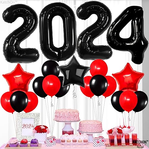 Miniatura 7 de KatchOn, Globos negros 2024, enormes de 40 pulgadas, paquete de 21  Globos de graduación 2024 para decoraciones de graduación de clase de 2024 rojo