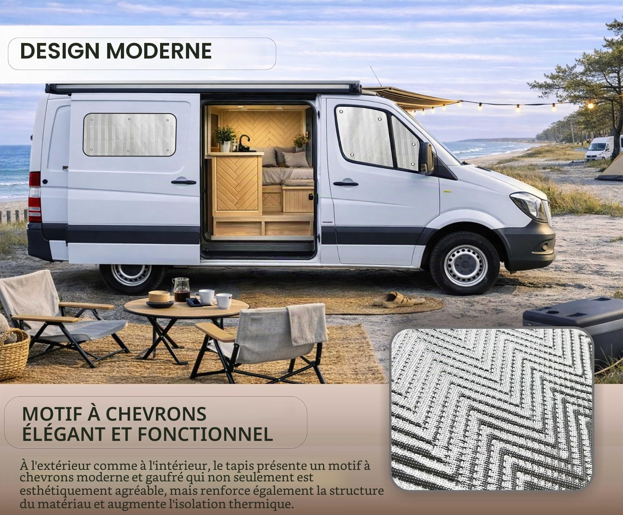 MJS Ensemble de protection thermique interne pour pare-brise et fenêtres Compatible avec Mercedes Sprinter Volkswagen VW Crafter 2006-2016 (3 pièces) Protection solaire pour cabine de camping-car