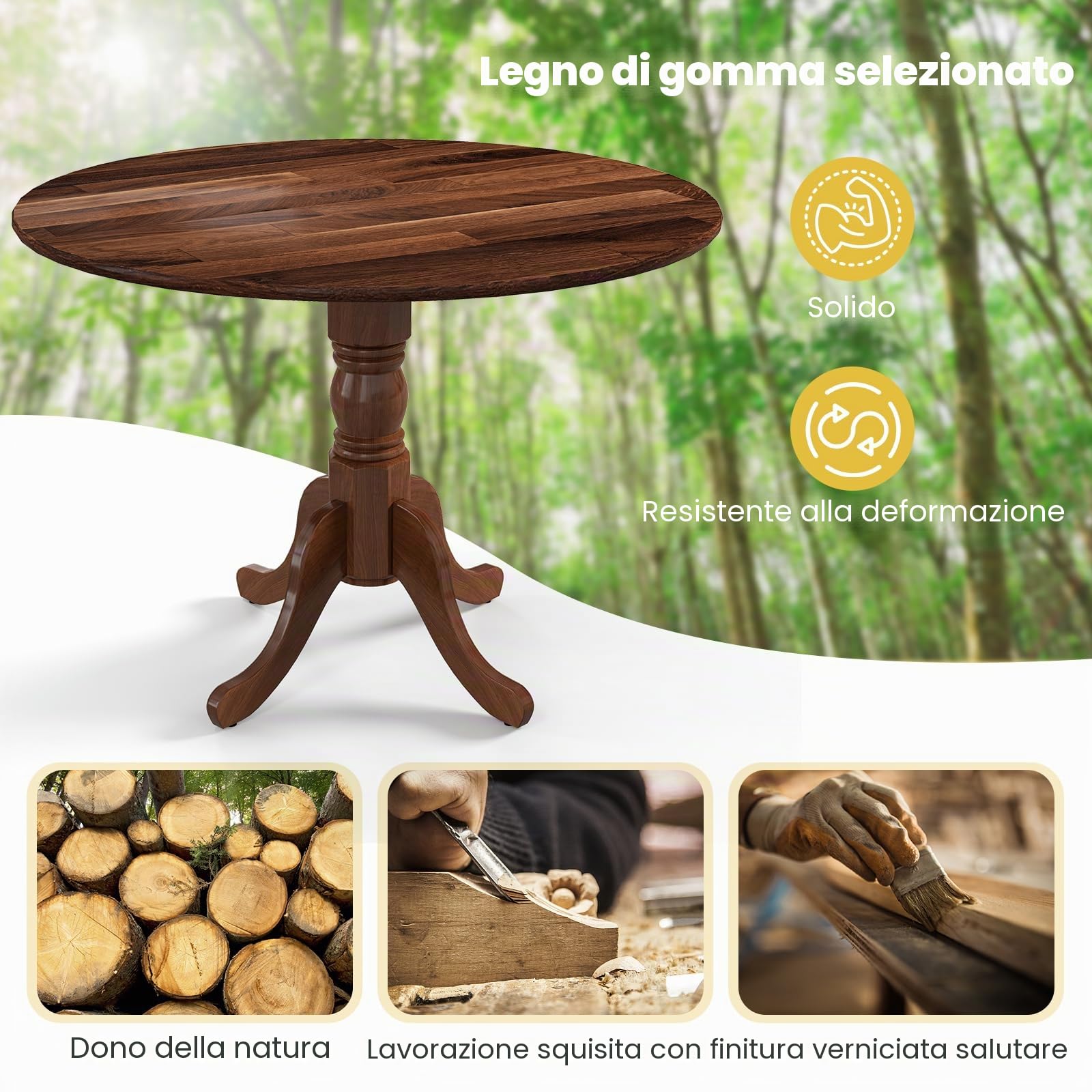 GIANTEX Tavolo da Pranzo Rotondo Moderno, Tavolo da Pranzo in Legno di Gomma, Tavolo Cucina Adatto per 4 Persone, per Cucina e Sala da Pranzo，100 x 100 x 73 cm (Noce)