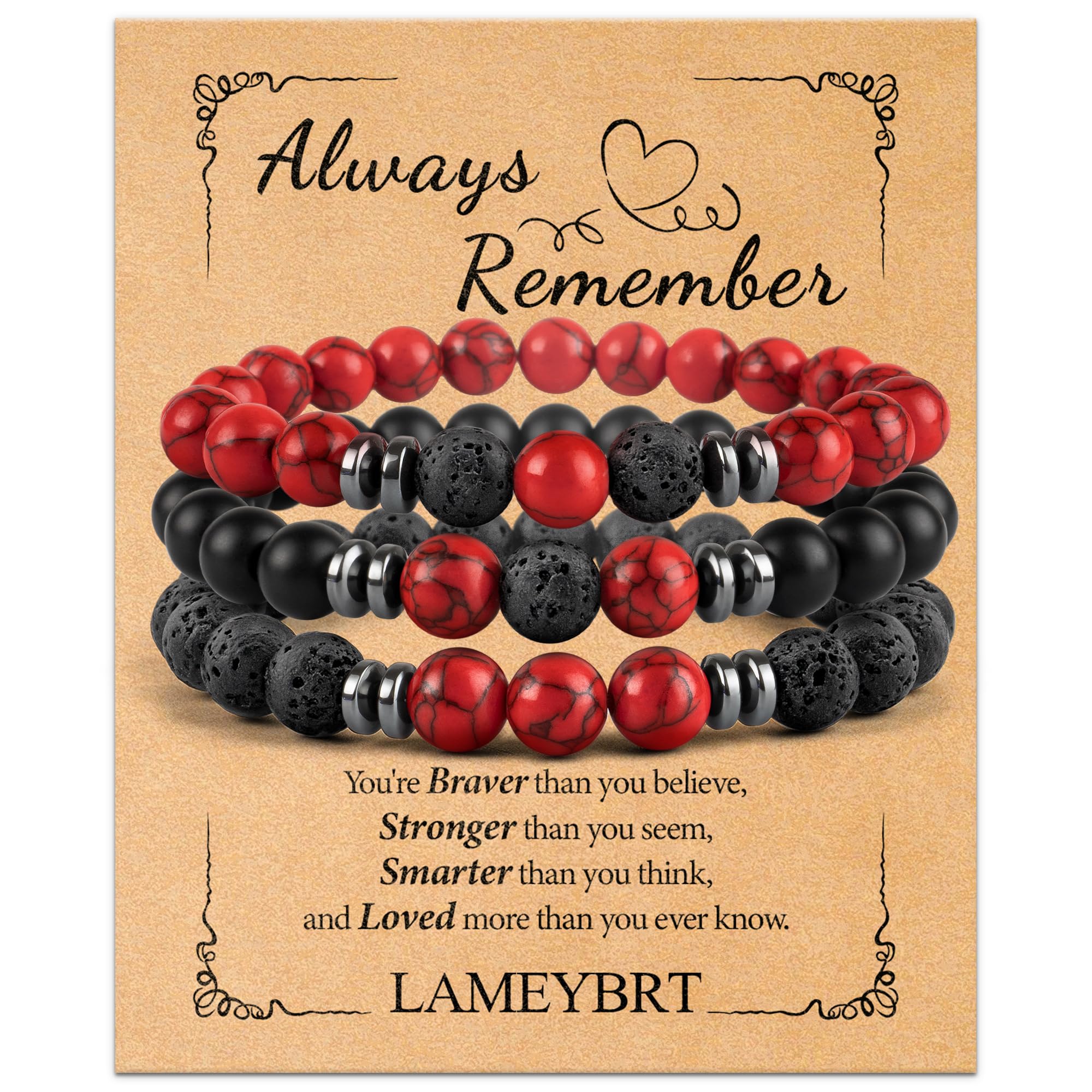 Lameybrt 8mm Mens Bracelet Set Multi - Tiger Eye Matte Agate Lava Rock Gifts for Birthday Anniversary Christmas