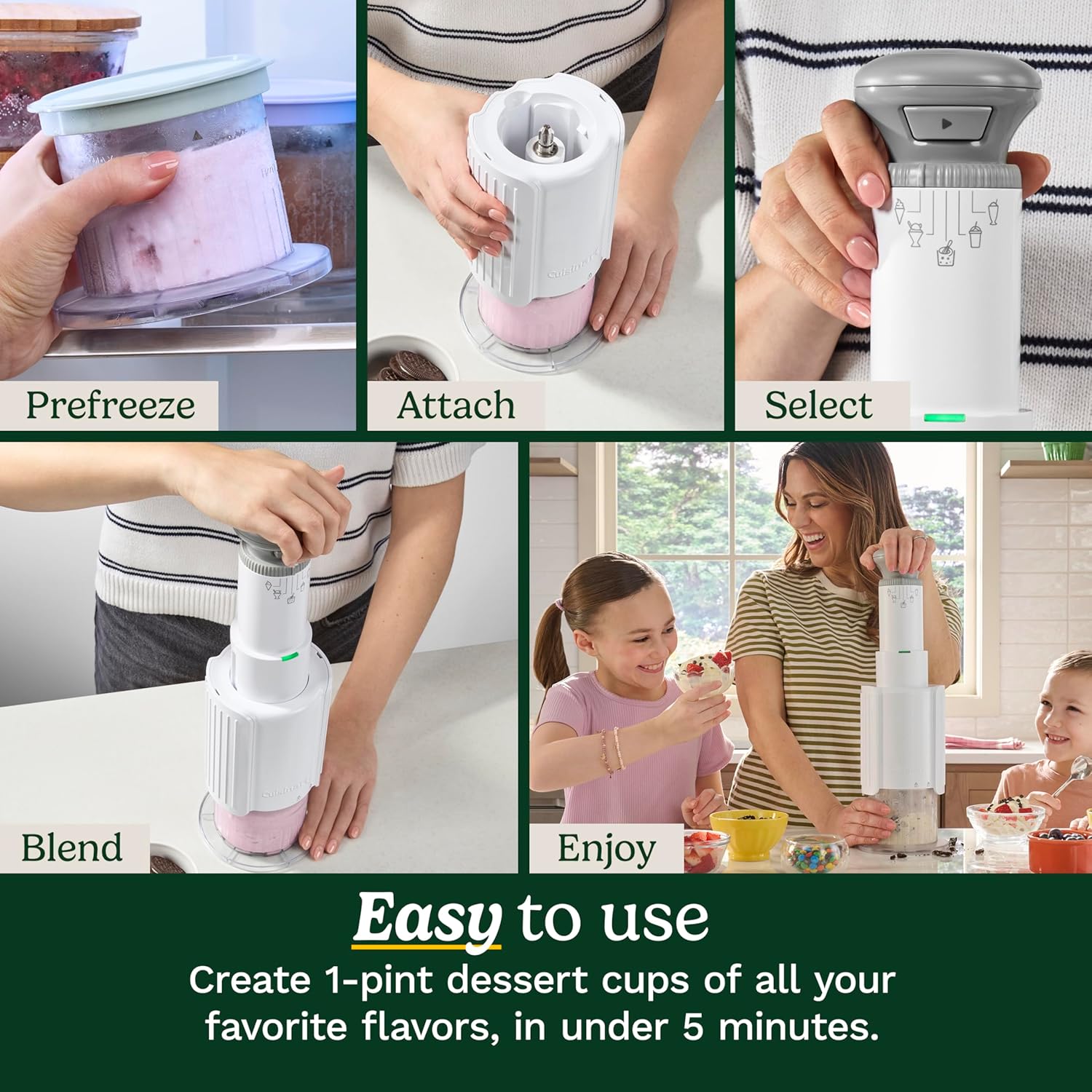 Cuisinart Ice Cream Maker – Cuisinart Fast Freeze Max 5-in-1 Ice Cream, Milkshakes, Slushies, Sorbets and Mix-Ins, Freeze Wand, Two Large 1-Pint Mixing Cups with Lids, Easy to Clean, ICE-FD50