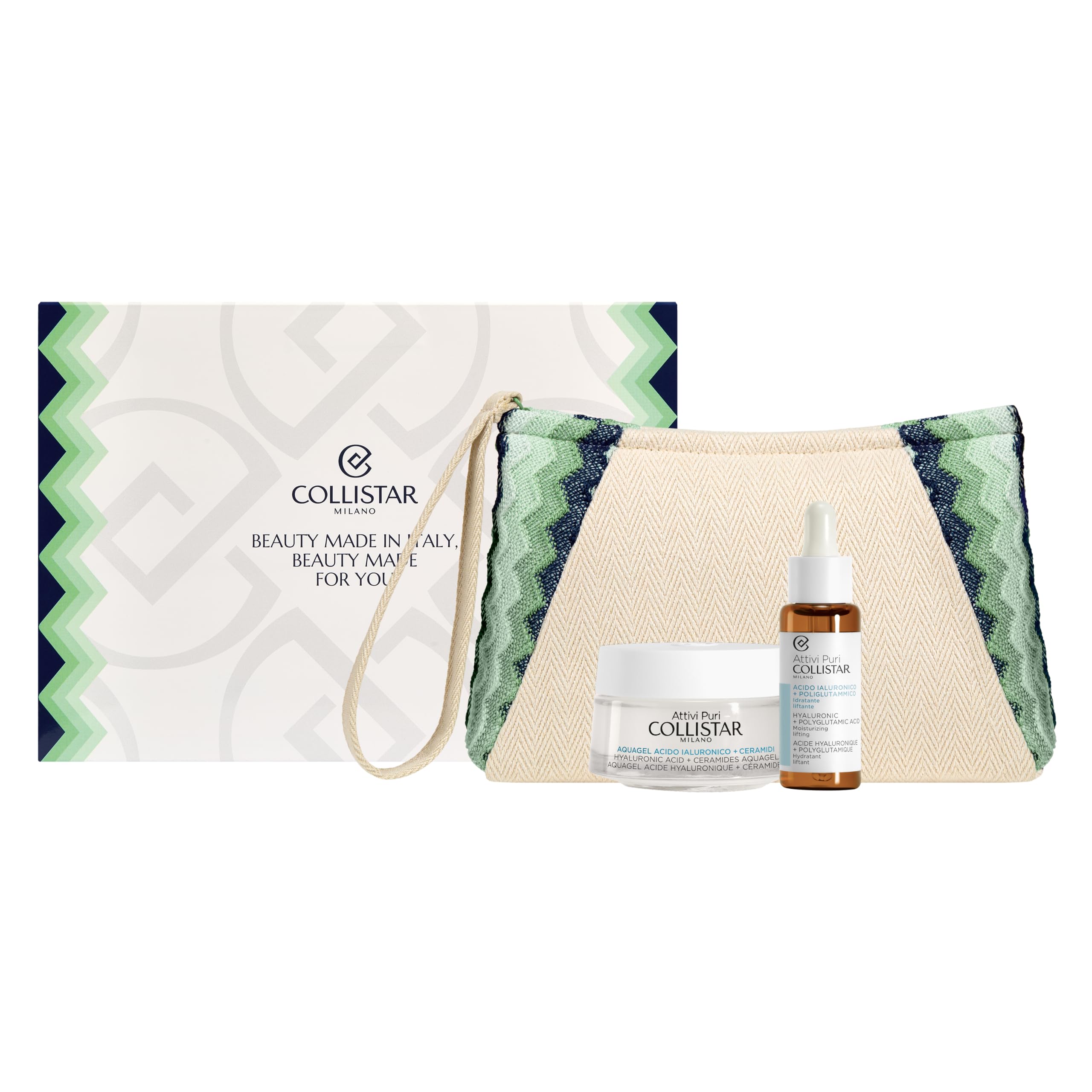 Collistar Cofanetto Regalo Donna Viso Acido Ialuronico, Crema Gel Aquagel + Ceramidi 50ml e Siero Poliglutammico 30ml, Idratazione Intensa, Liftante, Pelle Sensibile, con Pochette