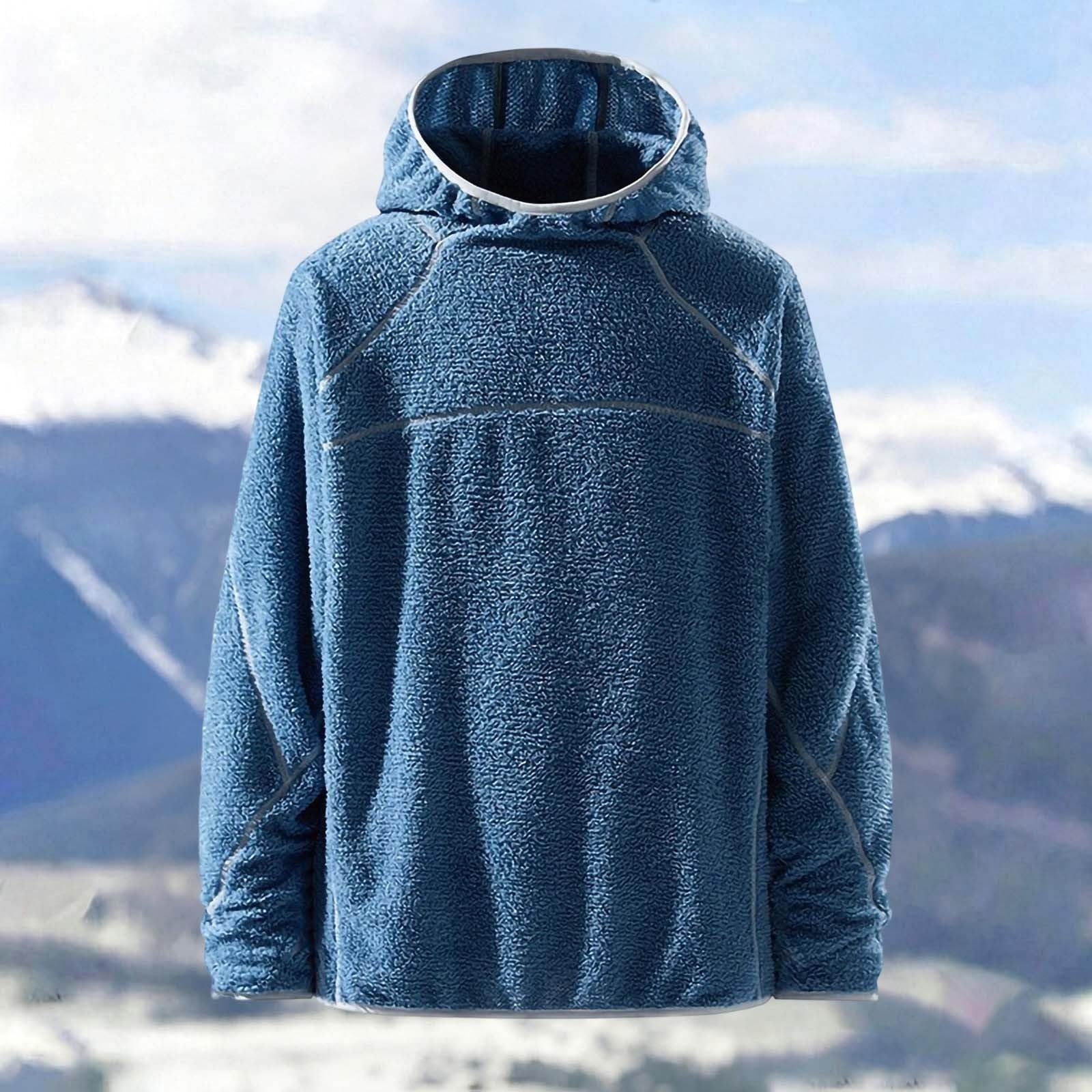 Fleecepullover Herren Winter Sweatshirt Dicke Fleece Hoodie Teddyfleece Thermo Hoody Doppelseitige Fleece Pullover Warm Plüsch Herrenpullover Oversize Winterpullover Freizeit Kapuzenpullover S-XXL