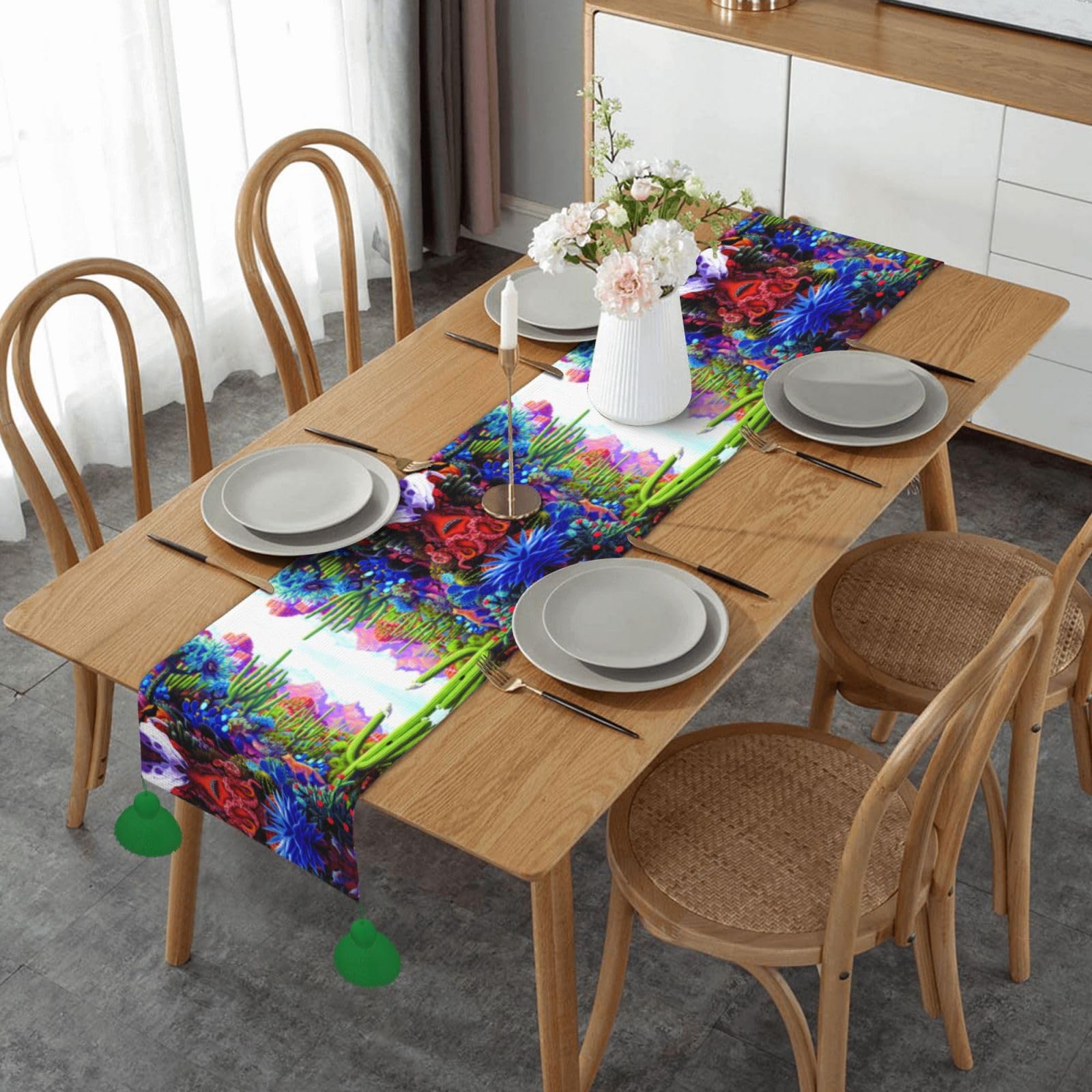 Chemin de table rustique anti-taches et long pour protéger la table de cuisine
