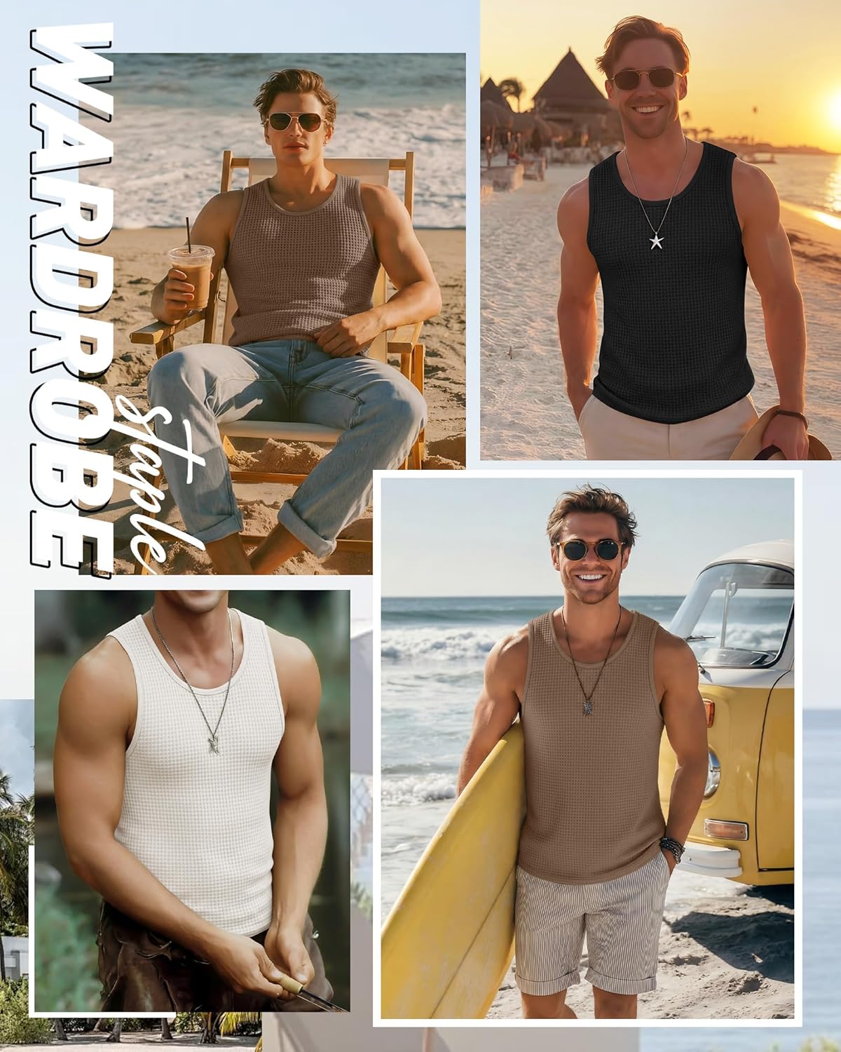 Riyiper 3 Pack Men's Waffle Knit Tank Tops, Casual Sleeveless Tank Shirts Summer Classic Beach T-Shirts Breathable Muscle Tee - Image 2