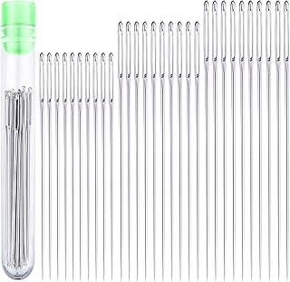 30 Large Eye Stitching Needles - 3 Sizes - Big Eye Hand Sewing Needles in Clear Storage Tube