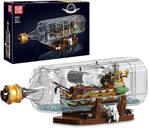 Mould King 10067 Drift Bottle con juego de bloques de construcción de barco holandés volador, modelo de barco pirata en botella, kit de construcción