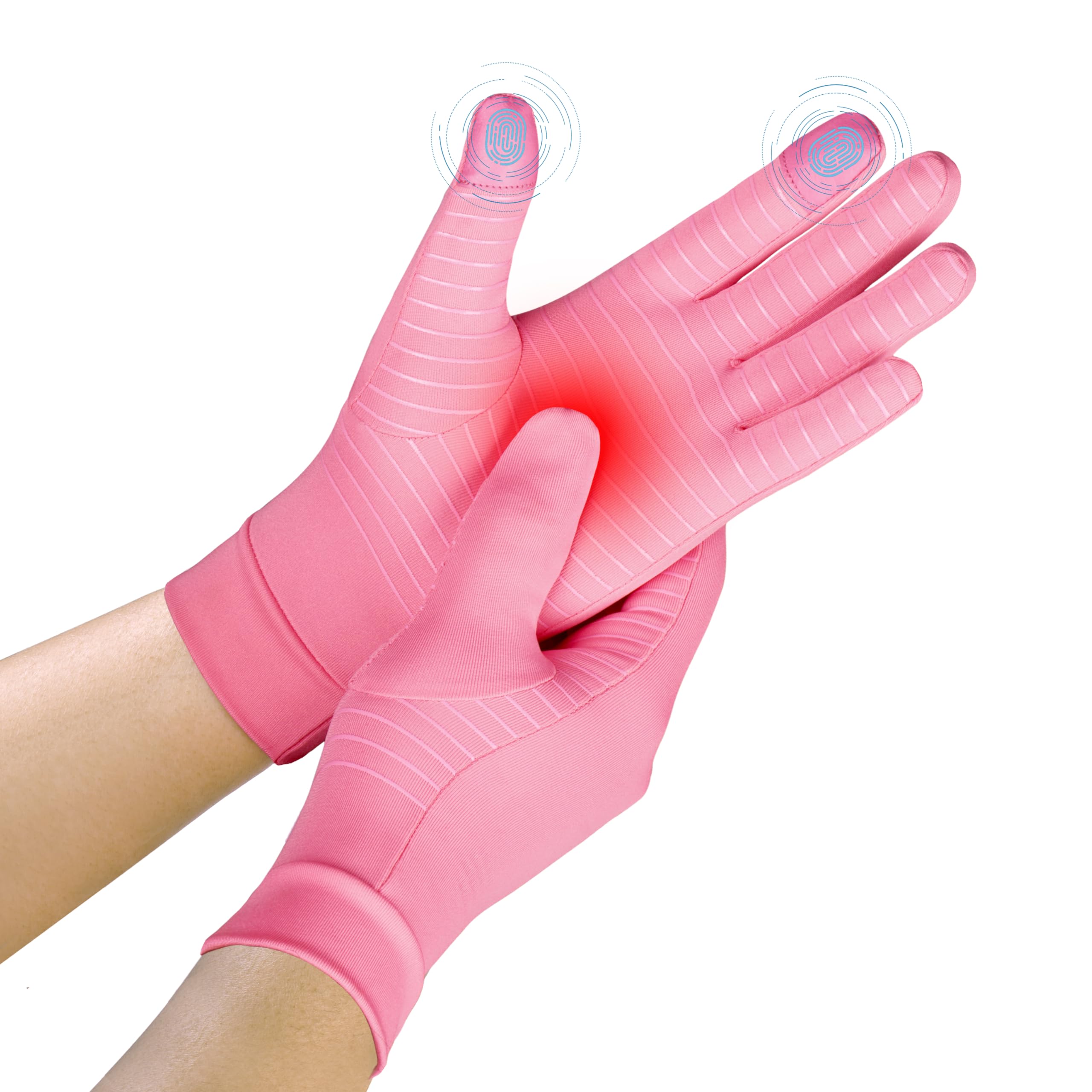 LYRX Arthritis Gloves, Anti-Slip for Women & Men, Typing and Fit for Carpal Tunnel Pain Relief Fingerless & Full Finger Glove (Full Finger Pink, X-Small)