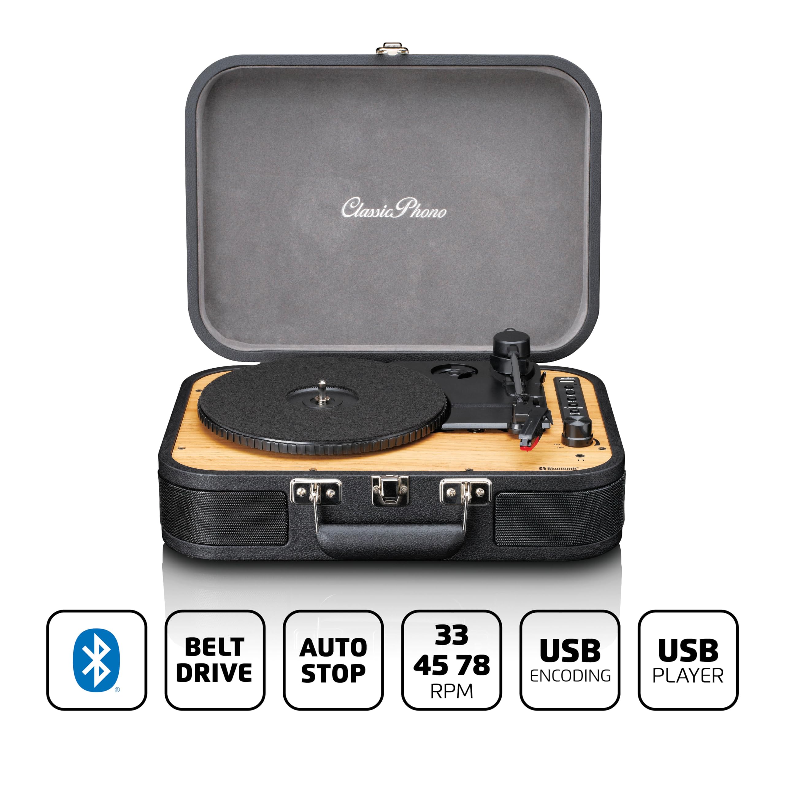 Lenco Classic Phono TT-116 - Giradischi Bluetooth a 3 velocità - 33, 45 e 78 giri/min - Giradischi vintage in vinile - Uscita RCA - Altoparlante stereo - nero