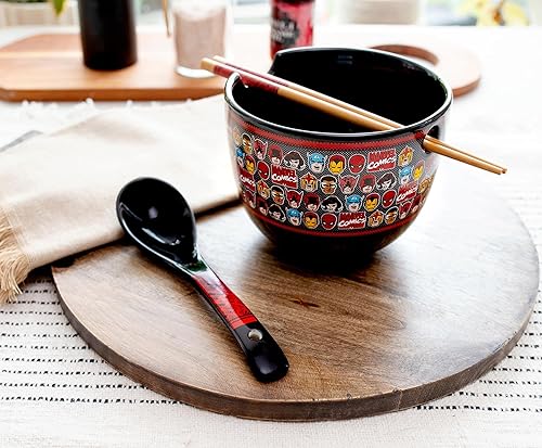 Miniatura 6 de Silver Buffalo Marvel Comics Superheroes - Juego de vajilla de cerámica para ramen, incluye cuenco de fideos de 20 onzas, palillos de madera y
