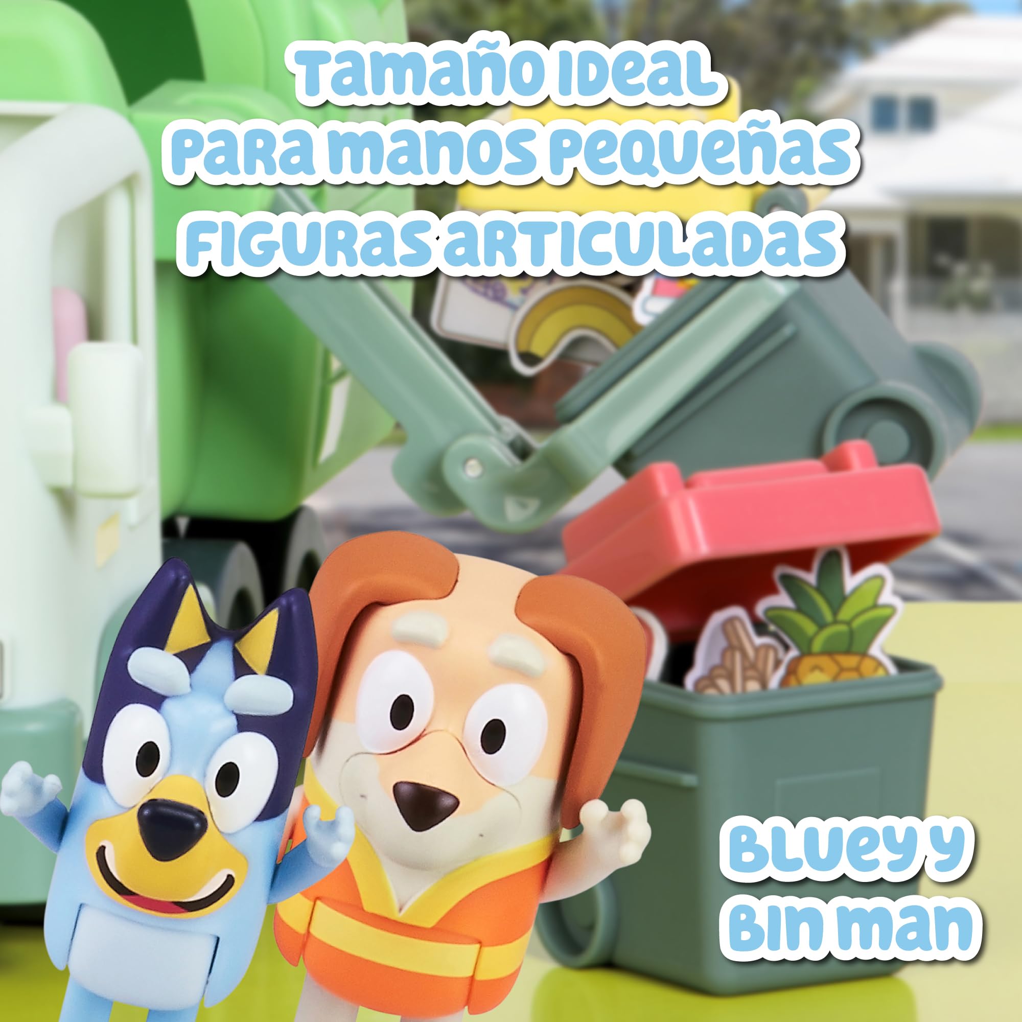 Giochi Preziosi Bluey Camion Spazzatura Giocattolo, Set Giocattolo per Bambini con Personaggi Articolati, Bidoni e Accessori, Giochi Bambini 3 Anni +, Gioco Interattivo