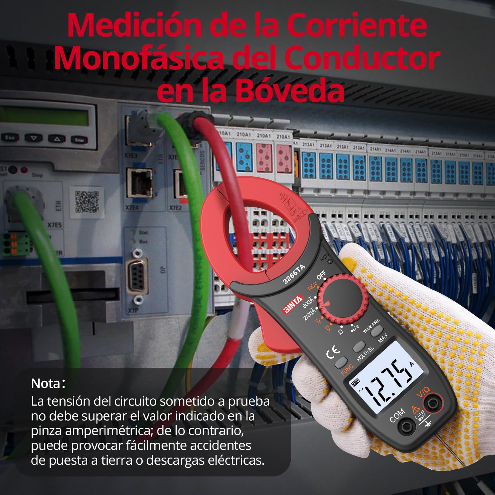 BINTA Pinza Amperimétrica, 600A 2000 Cuentas Pinza Multímetro Digital Profesional NCV TRMS Mide Voltaje CA/CC, Corriente Electricidad, Resistencia, Diodo, Función de Continuidad - con Iluminación