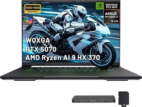 GIGABYTE AERO X16 16" WQXGA 165Hz Gaming Laptop, AMD Ryzen AI 9 HX 370, 16GB DDR5, 2TB Storage1TB SSD+1TB Docking Station Set, GeForce RTX 5070 8GB GDDR7, 1-Zone RGB Backlit Keyboard, Win 11, White