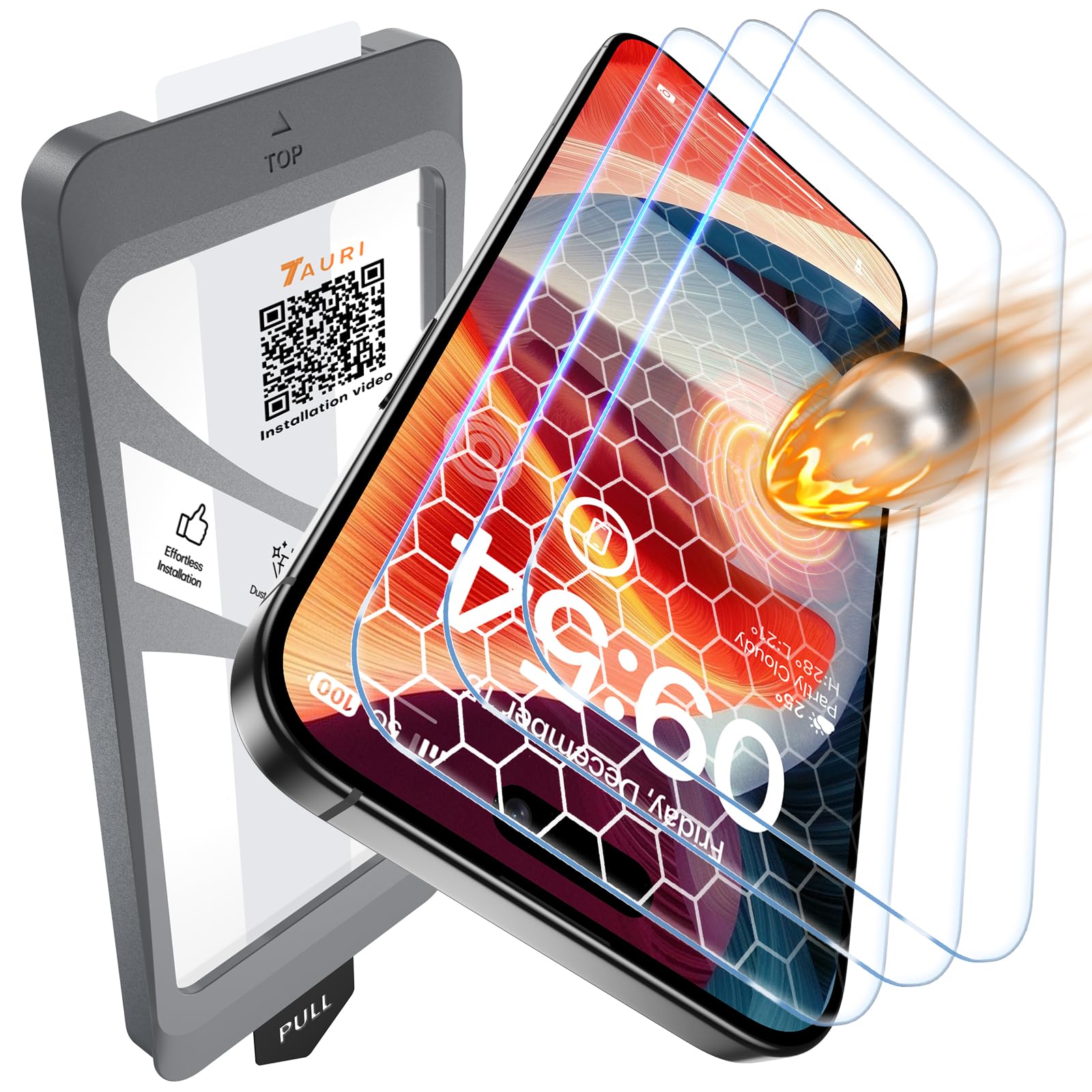 TAURI 3 Pezzi Pellicola Vetro Temperato per iPhone 15 6,1 Pollici, Rimozione Automatica Della Polvere, Durezza 9H Protettiva, Senza Bolle