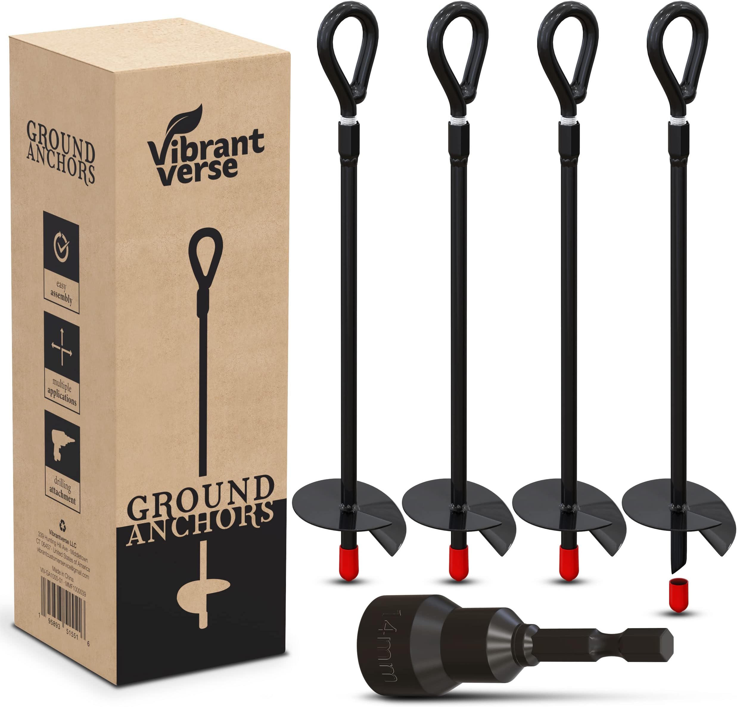 15" Ground Anchors Screw in (4pc) - Earth Anchors - Ground Anchor for Tree Stakes and Supports - Shed Anchor Kit - Mobile Home Anchors - Ground Screw in Stake - Deer Stand Anchor Kit - Auger Stakes