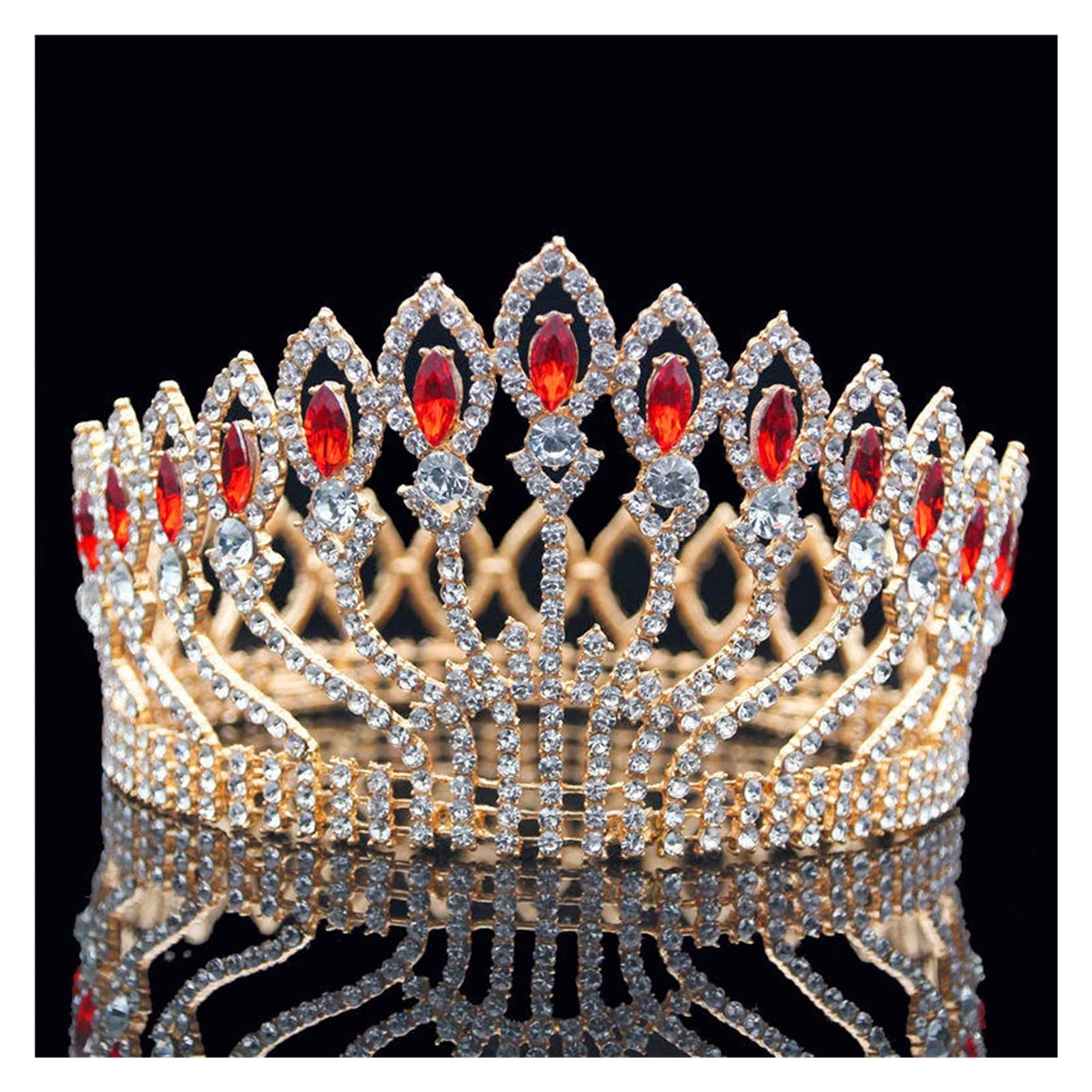 Biżuteria do włosów Moda Kryształ Metal Duża korona Różowa korona ślubnaPageant naPageant Diadem Korona królowej króla (kolor metalu: srebrny fiolet, rozmiar: korona) (złota czerwona korona)