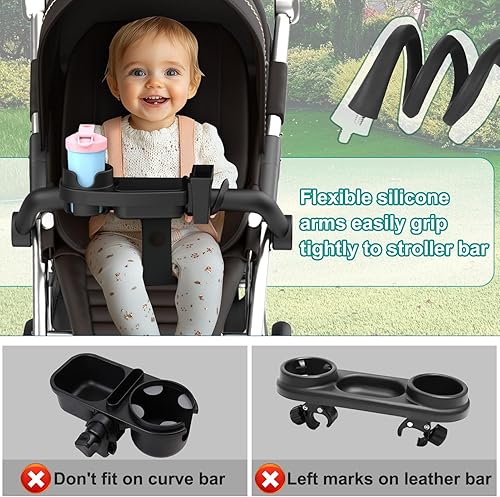 Miniatura 2 de Bandeja universal para refrigerios para cochecito  3 en 1 soporte para teléfono con agarre flexible de silicona para brazos para bebé, accesorios de