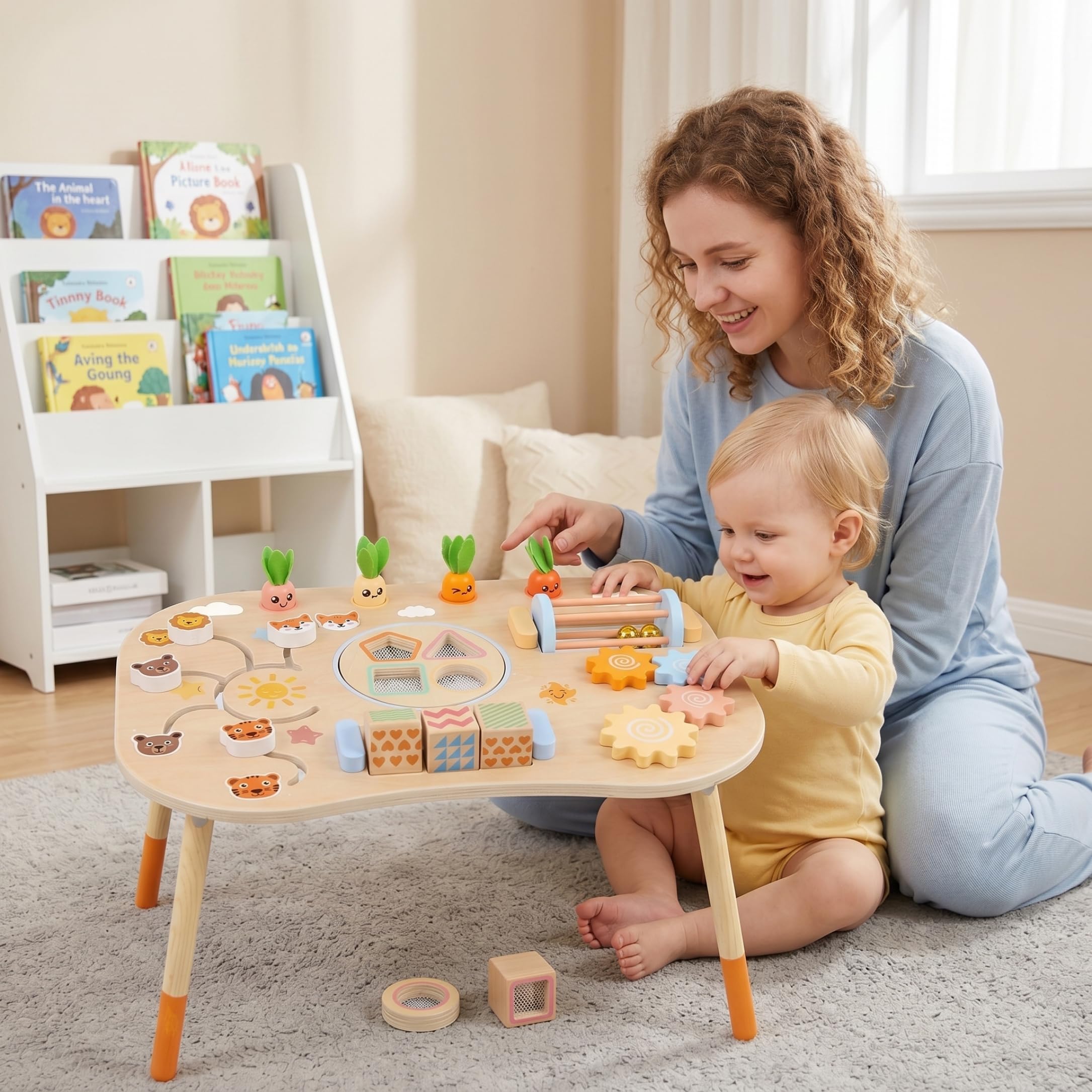 Mesa de Actividades para niños pequeños, Mesa de Actividades para niños pequeños, sensorial Montessori 6 en 1 para de 1 a 3 años, Juguete de Madera para bebés, Amarillo, sensorial, par