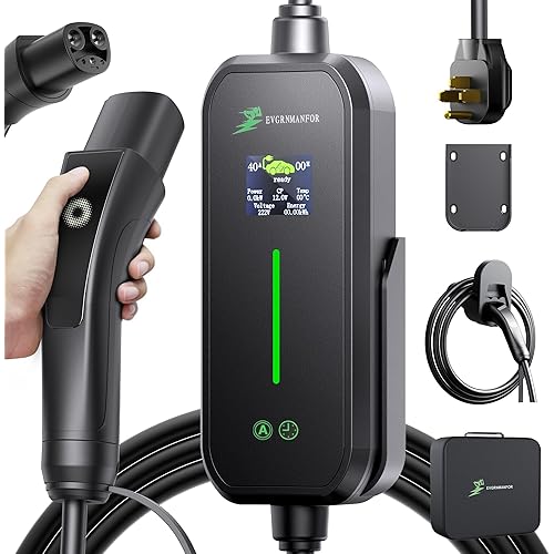 40A Tesla Level 2 Fast Charger, [1.8″Led Screen, 16-40A Adjustable Current & Timer], 240V Nema 14-50 Plug, 25ft Tesla Home or Mobile Charger, Wall Mount, Ip67/Ip65, Wall Connector for Model X/Y/3/S