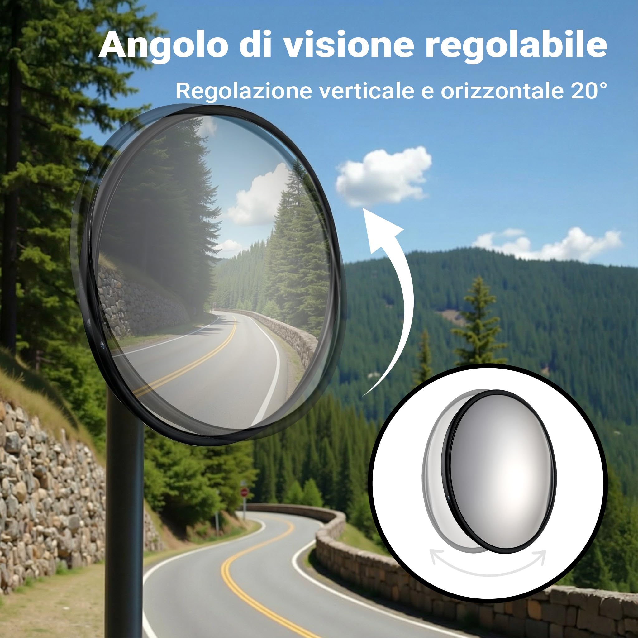 Wiltec Specchio di sicurezza 60 cm convesso nero, dispositivo di sicurezza con forma rotonda e campo visivo di 130°, specchio convesso per interni