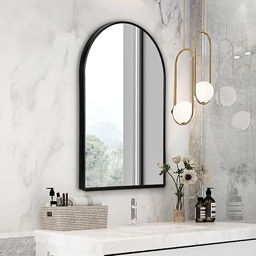 Miniatura 2 de HOWOFURN Espejo de pared arqueado de 24 x 36 pulgadas, decoración de pared, con marco de metal para baño, dormitorio, entrada, espejo de pared