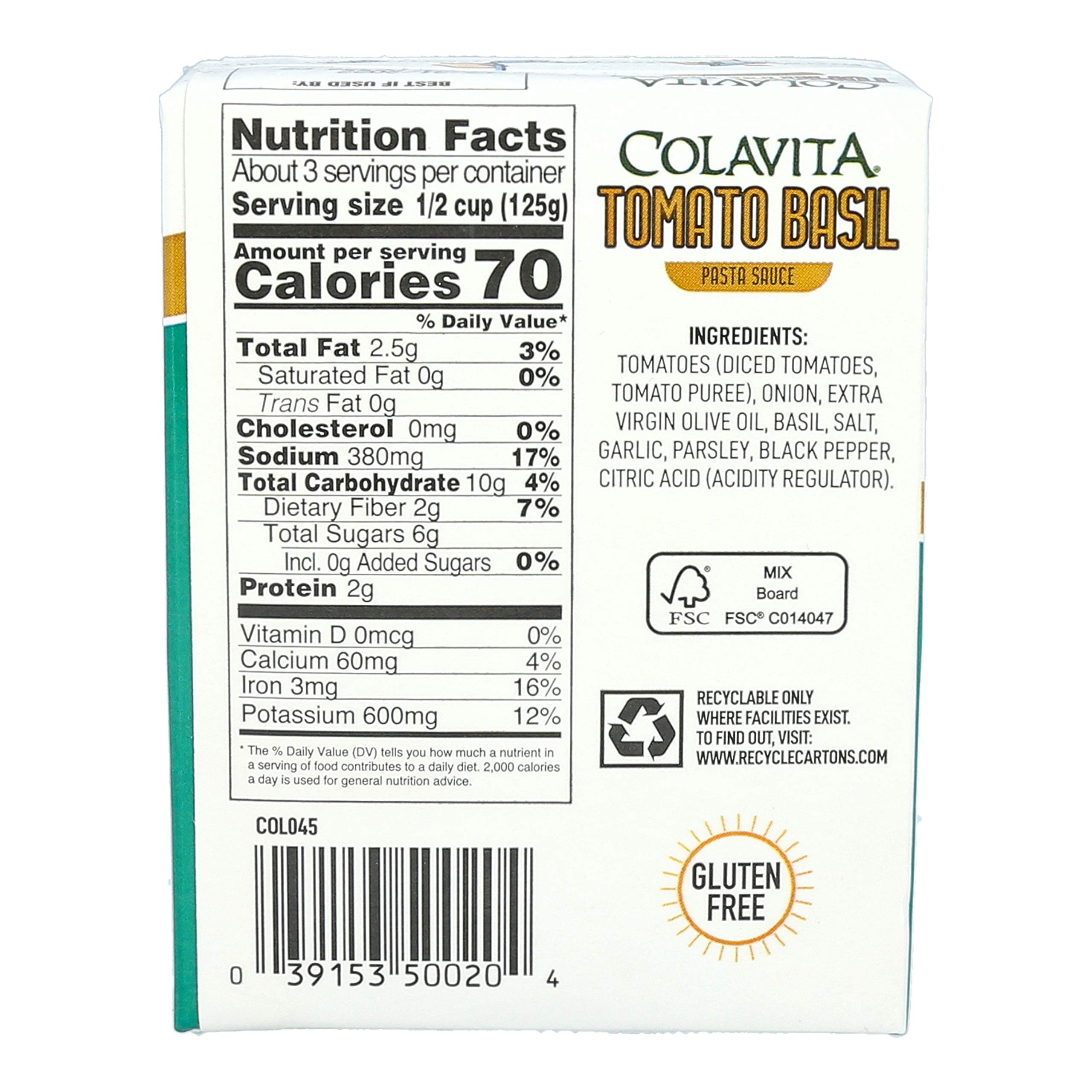 Colavita Recart Sauces - Tomato Basil Pasta Sauce, 13.76oz Recart