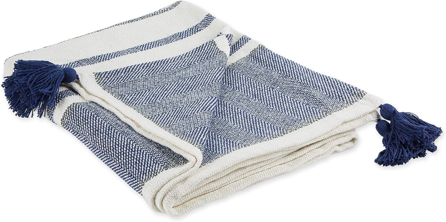 DII New Traditional, 2-Tone Chevron Stripe Throw, 50x60, Navy