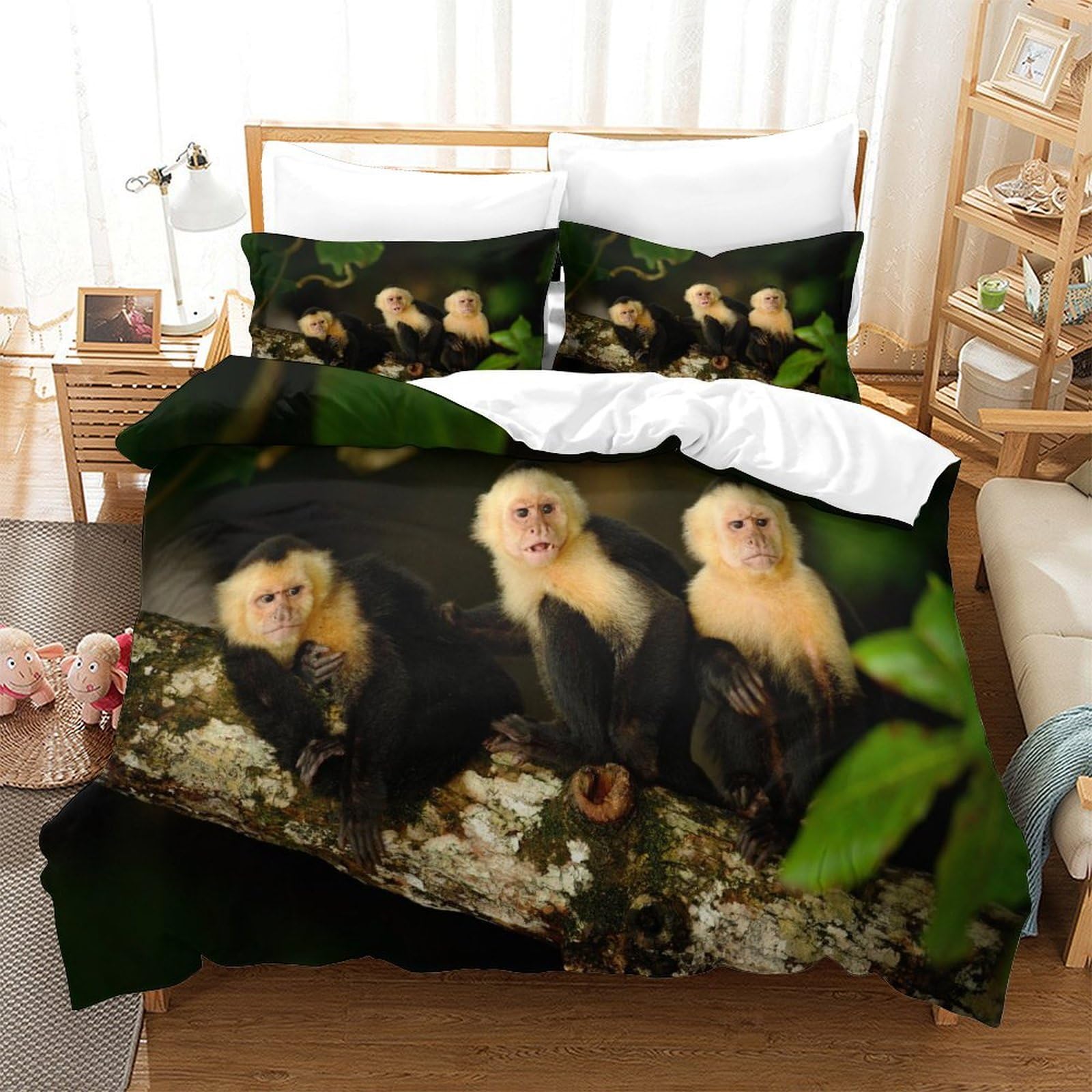 P1S9U7W5Y Wildlife 3D Printed Duvet Cover Set 3pcs Microfiber Monkey Bedding Set Single