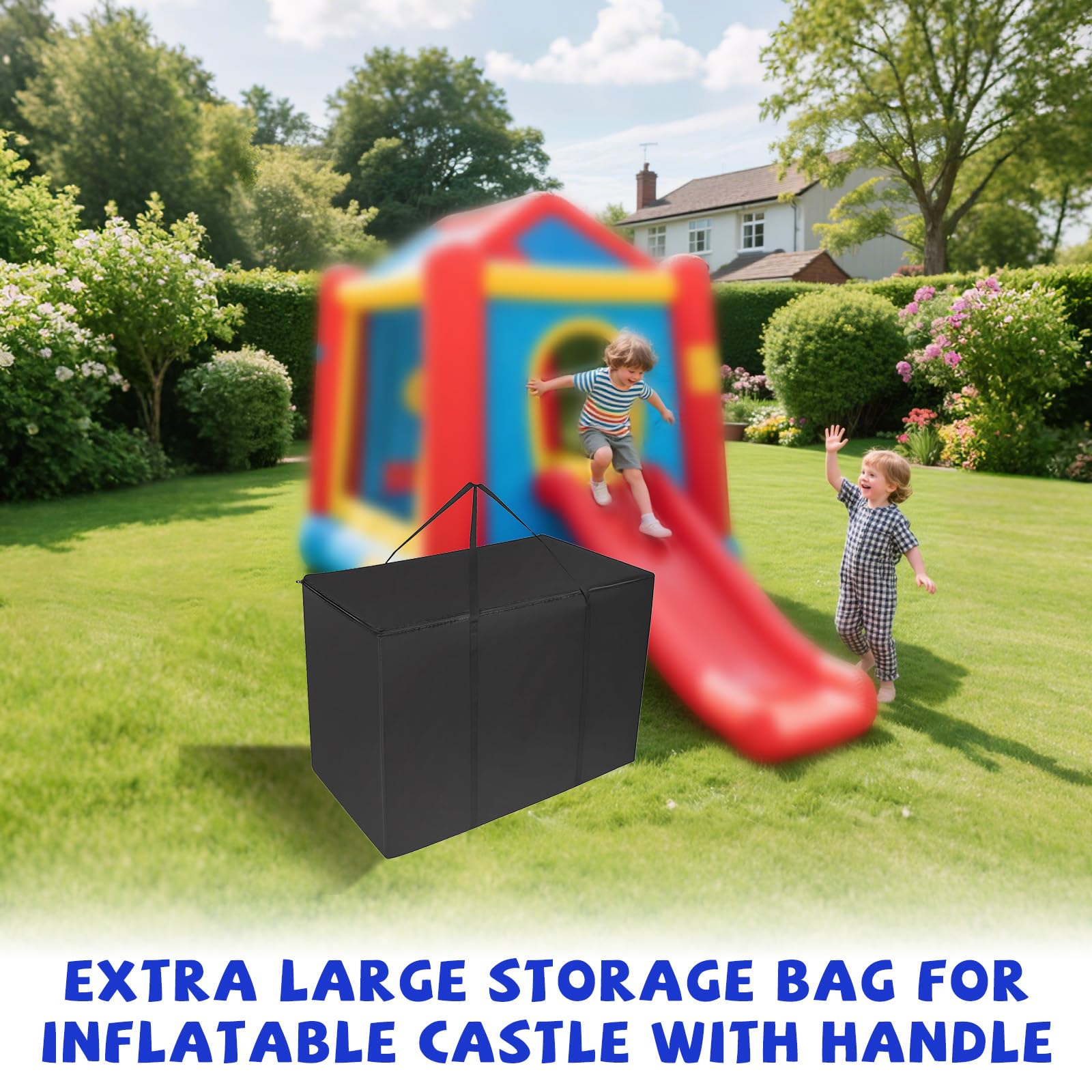 Sac de Rangement Château Gonflable, 111x48x71cm Grand Durable Sac de Rangement avec Poignées Idéal pour Ranger Château Gonflable Jouets Tente (Noir)