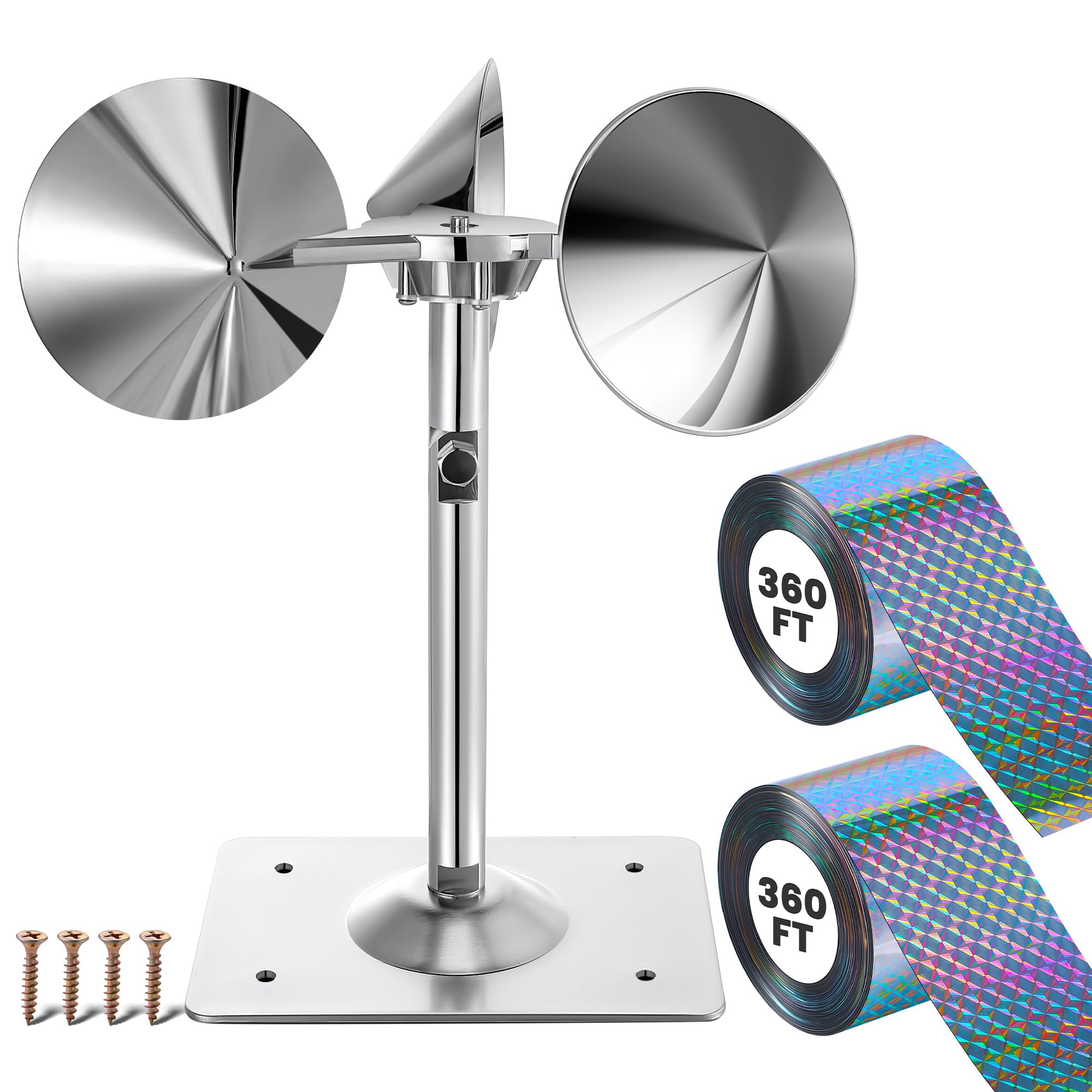 1 Pack Reflective Spinning Bird Deterrent, Wind Powered Aluminum Bird Repeller Scarer Deterrent Devices Outdoor, Repels All Birds Pigeons Sparrows Woodpeckers for Garden Railing Roof Adjustable Neck