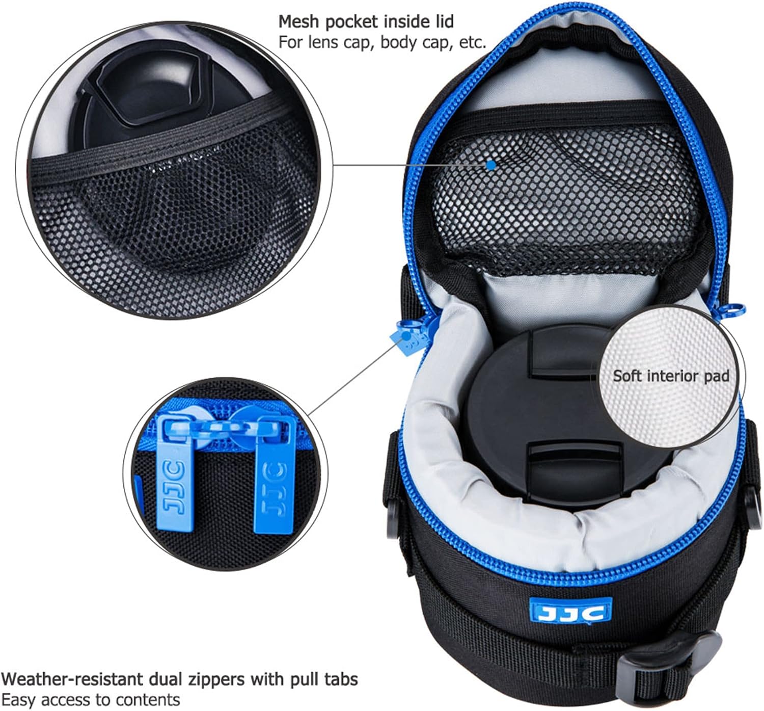 JJC Thick Camera Lens Case Bag for Canon RF-S 18-150mm f/3.5-6.3 IS STM EF 50mm f/1.8 EF-S 18-55mm II Nikon AF 50mm f1.8D AF-S 50 mm f1.8G 18-55mm Fuji XF 23mm 35mm F2 and Lens Size Below 2.95"x3.93"