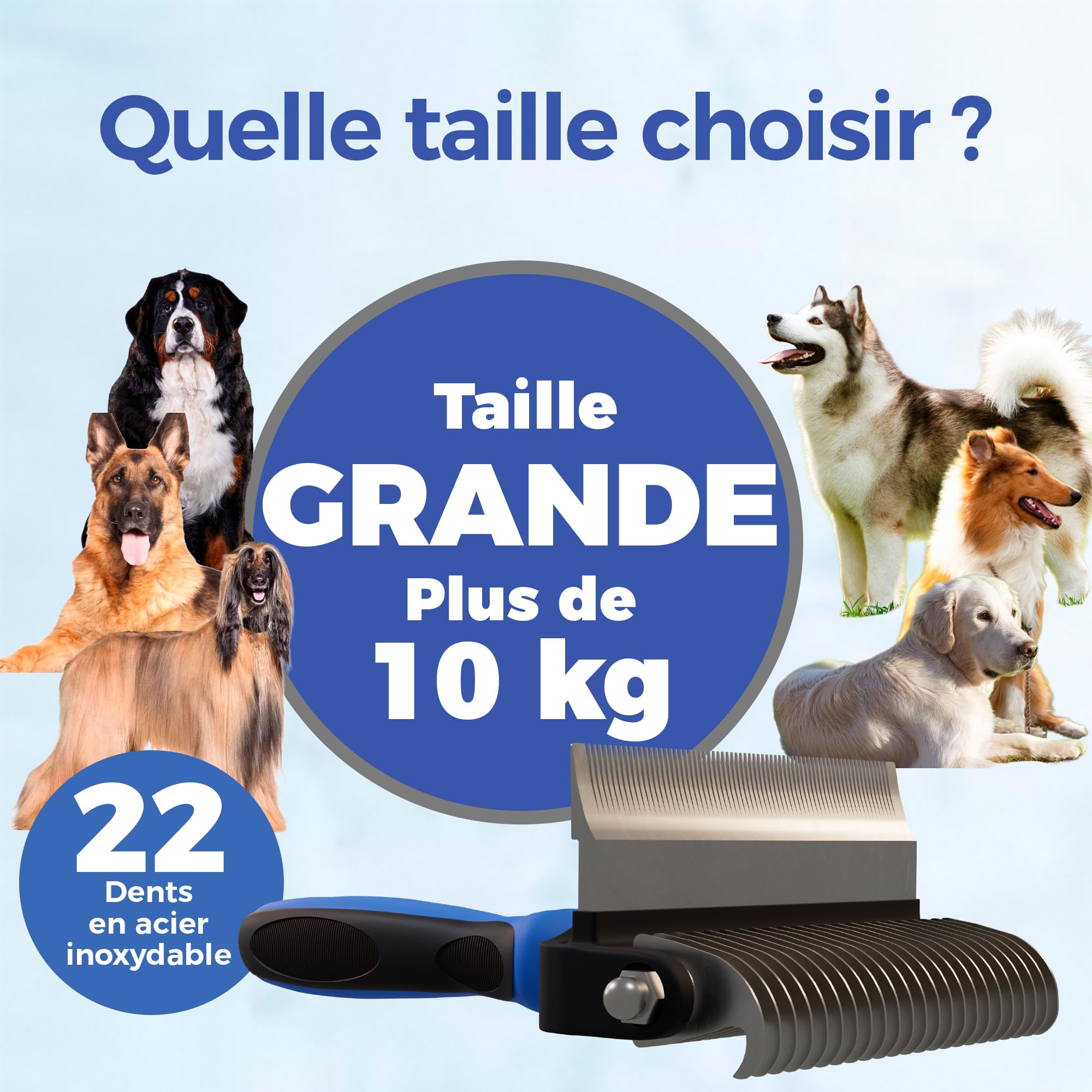 Brosse pour chiens et chats à poils longs - Grand peigne professionnel démêlant et brosses démêlant pour chiens, chats persans et animaux de compagnie à poils courts (Grand)
