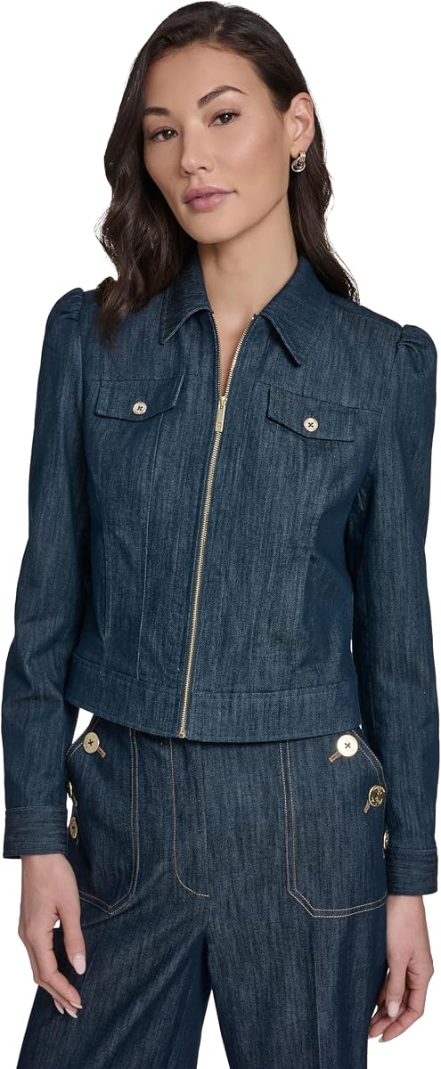 Women's Long Sleeve Puff Shoulder Boucle Jacket