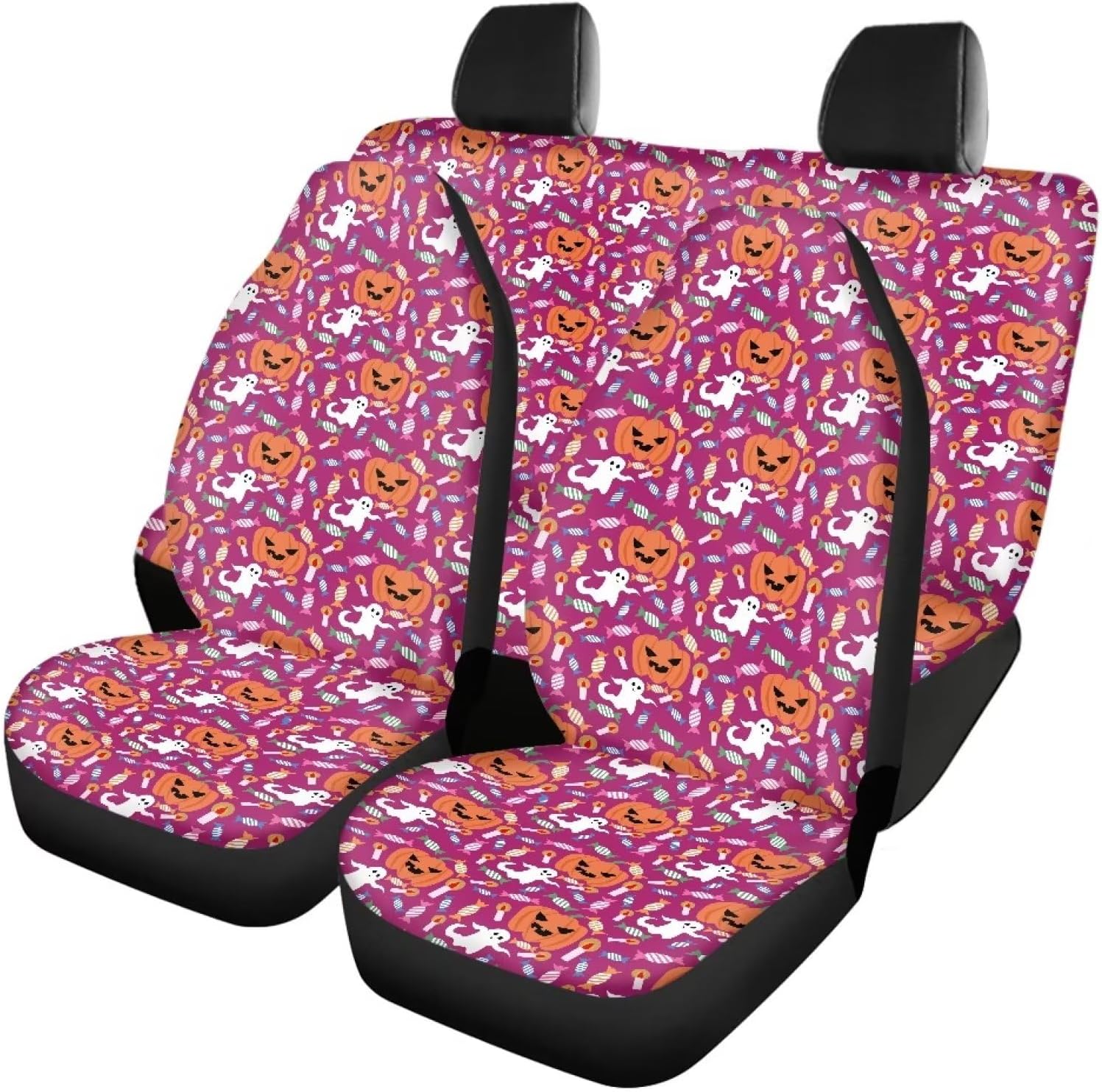 Modysero Halloween Cute Pink Pumpkin Ghost Car Seat Cover Personalized Print Universal Fit for SUV Truck Comfortable Breathable Novelty No-Slip Car Seat Protector Automotive