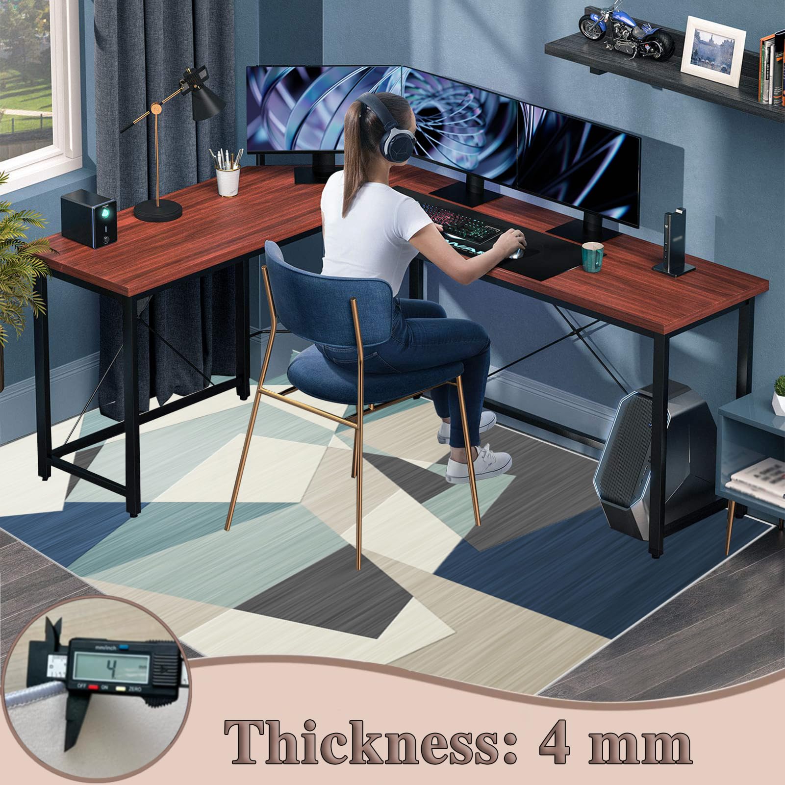 Bodenschutzmatte Bürostuhl Teppich für Hartböden, 160 x 180 cm Schreibtischstuhl Unterlage, Gaming Schutzmatten, Computerstuhl Teppiche, Teppich Bürostuhl geeignet für Laminat, Parkett, Fliesen