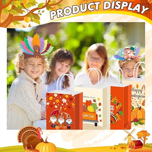 Miniatura 2 de Cholemy 100 bolsas de regalo de Acción de Gracias con asas, bolsas de regalo de otoño, calabaza, pavo, bolsas de papel de agradecimiento para