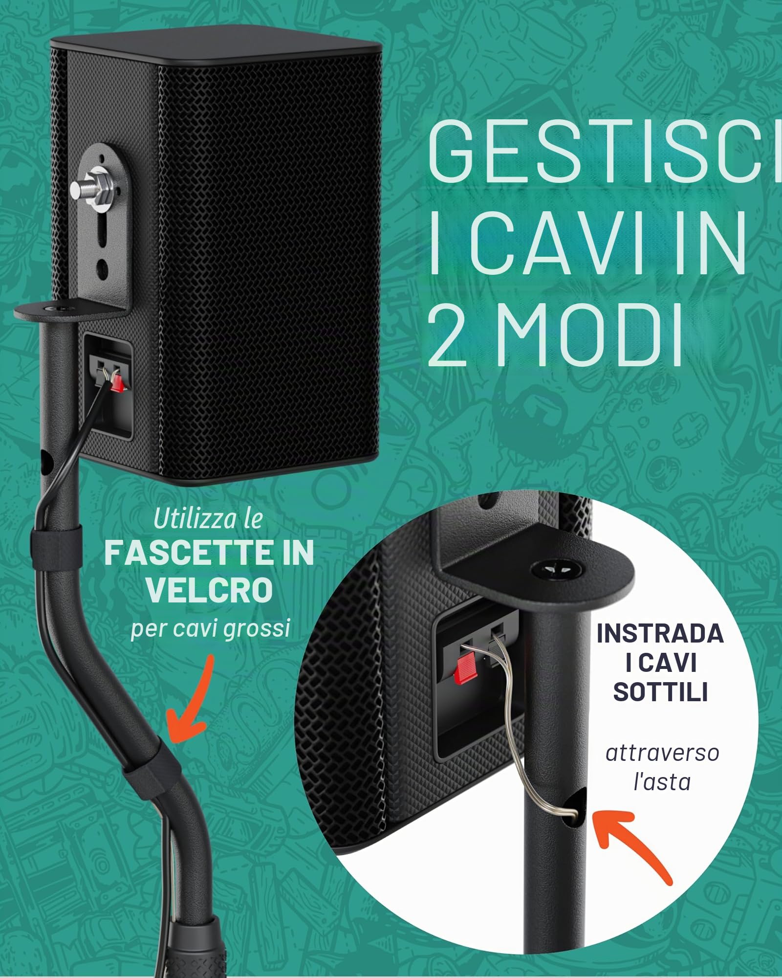 ECHOGEAR Supporto per altoparlanti regolabile in altezza - Compatibilità universale con altoparlanti satellitari - Design in acciaio massiccio con gestione dei cavi integrata e punte del tappeto