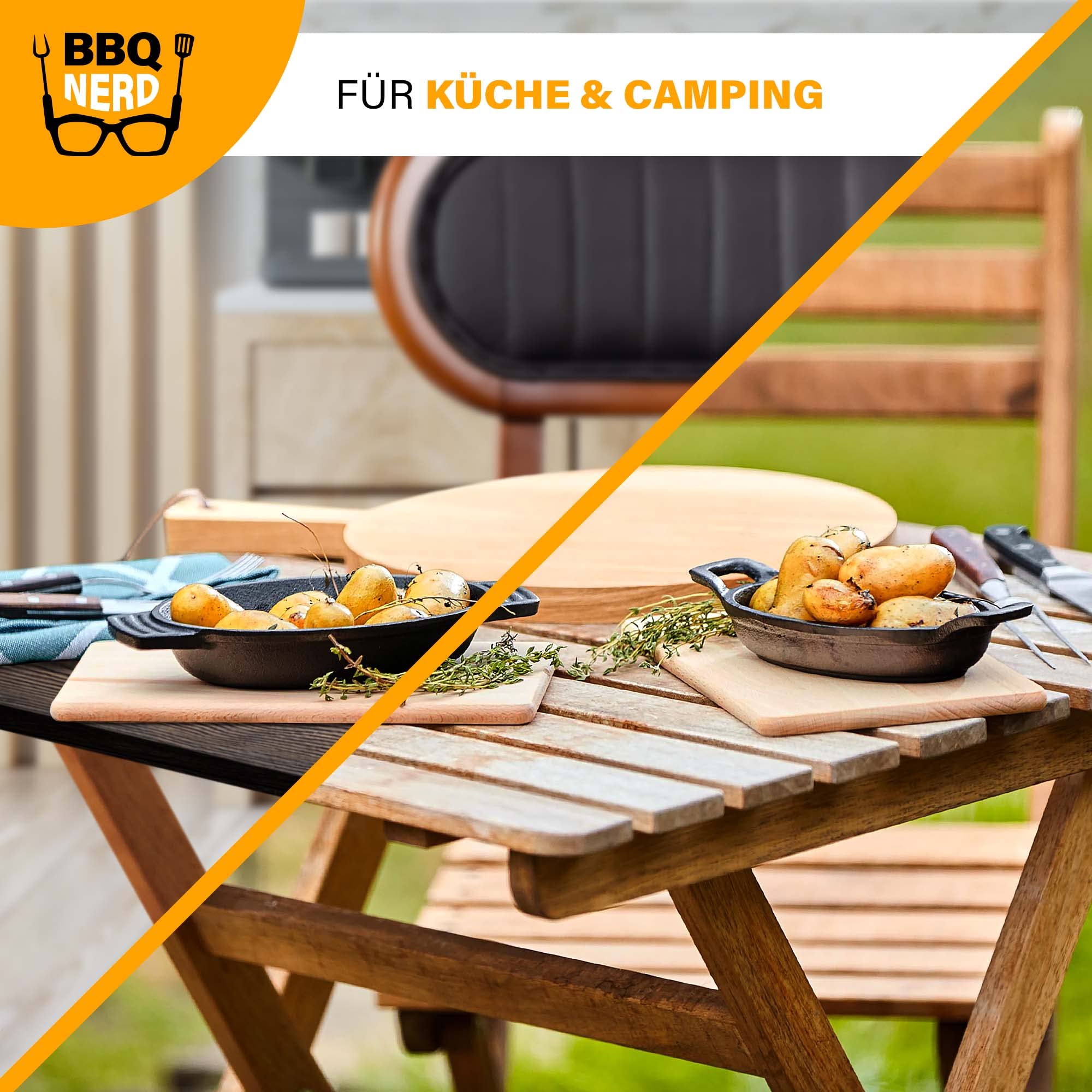 BBQ-Nerd Servierpfännchen aus Gusseisen im 6er Set - Grillpfännchen - oval 22,5x13 cm - zum Braten Überbacken Grillen Anrichten Servieren - Gusspfännchen für einzelne Portionen